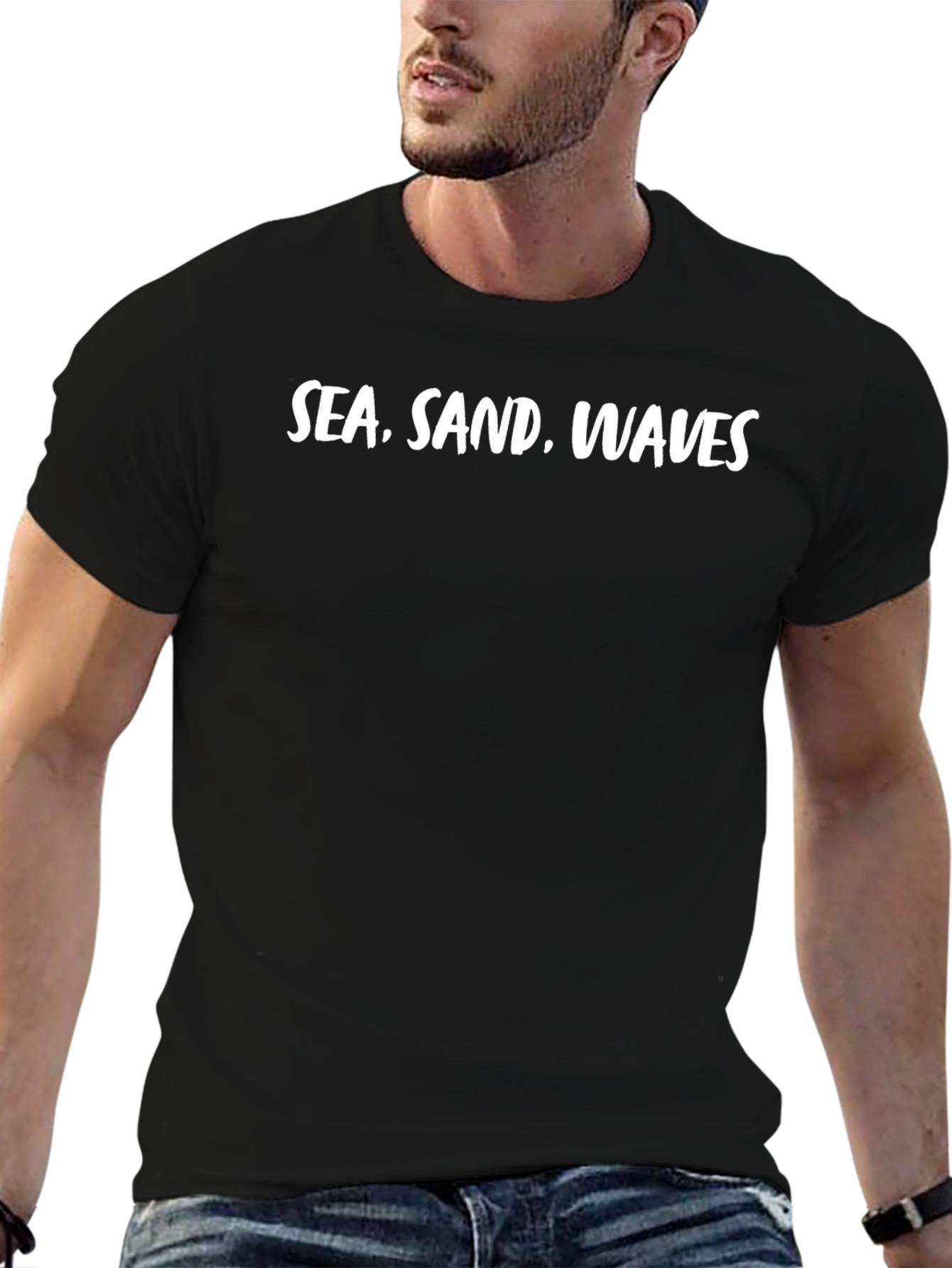 Sea Sand Waves Graphic Black T-Shirt
