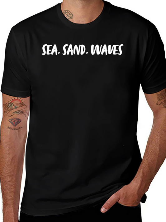 Sea Sand Waves Graphic Black T-Shirt