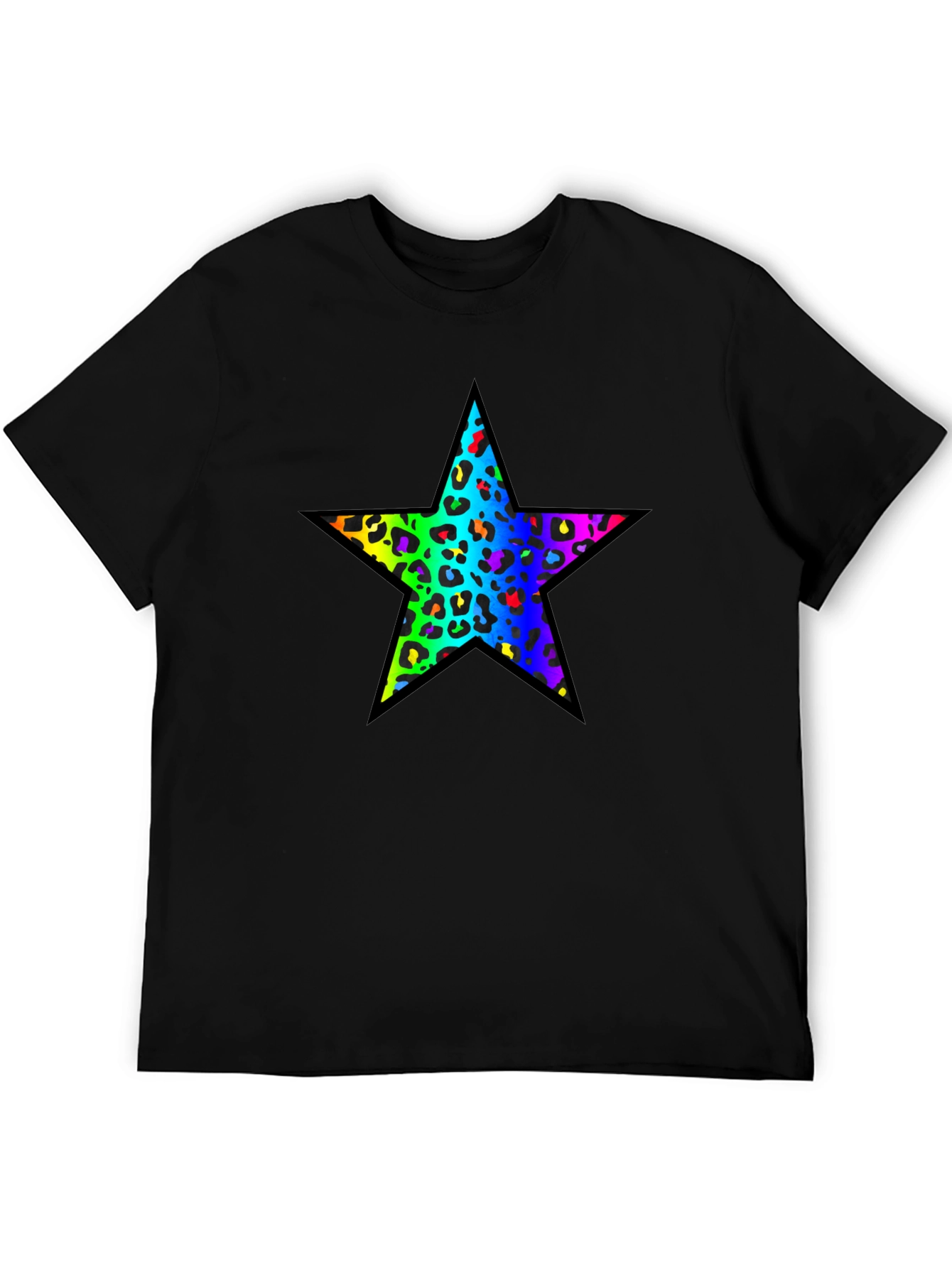 Rainbow Leopard Star Black T-Shirt
