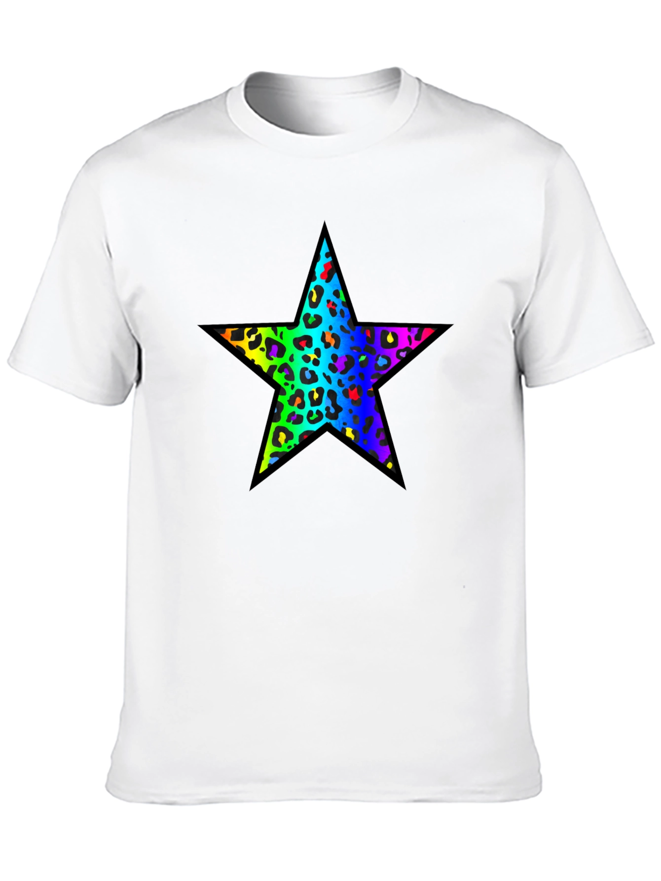 Rainbow Leopard Star Black T-Shirt