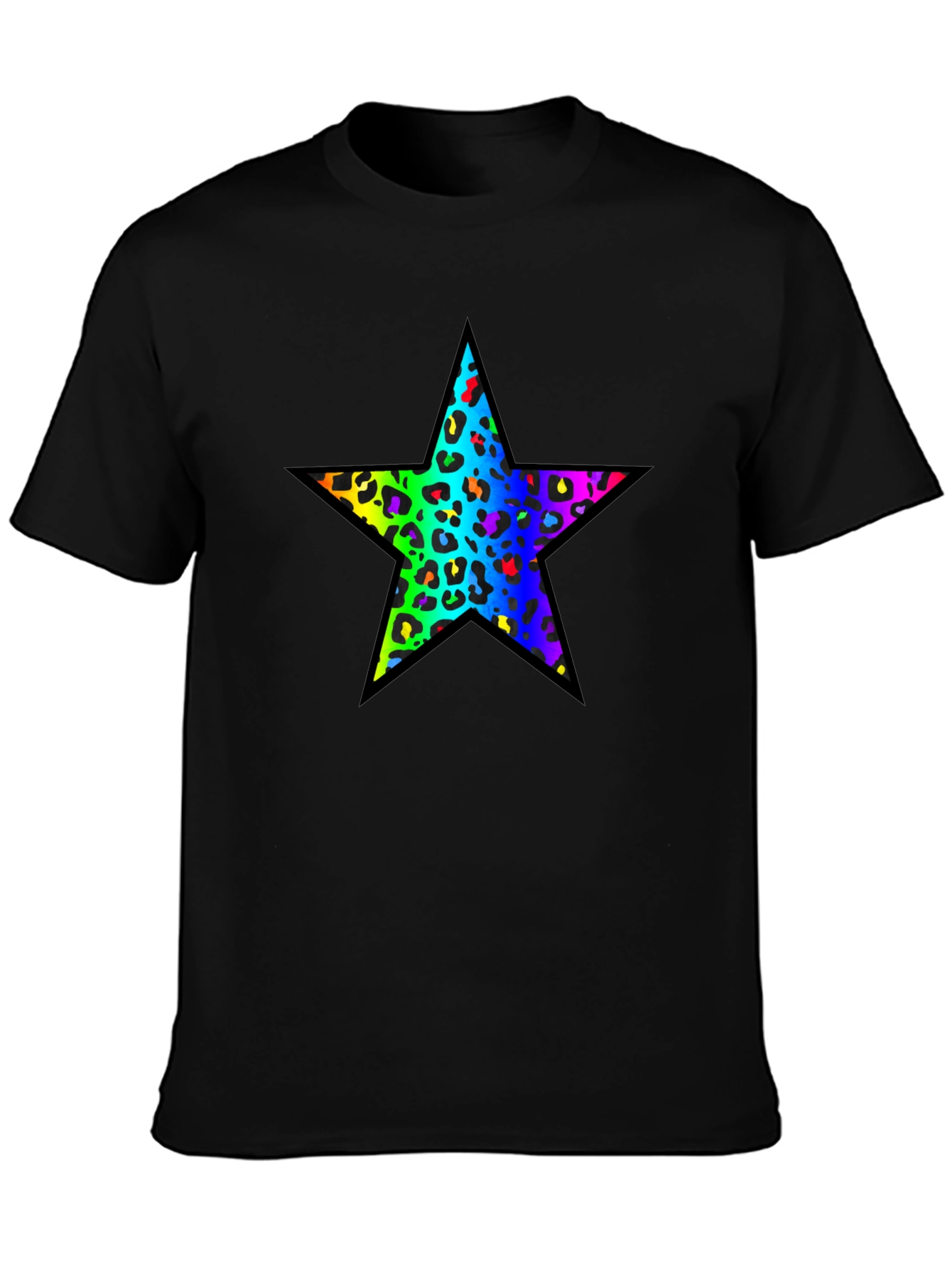 Rainbow Leopard Star Black T-Shirt