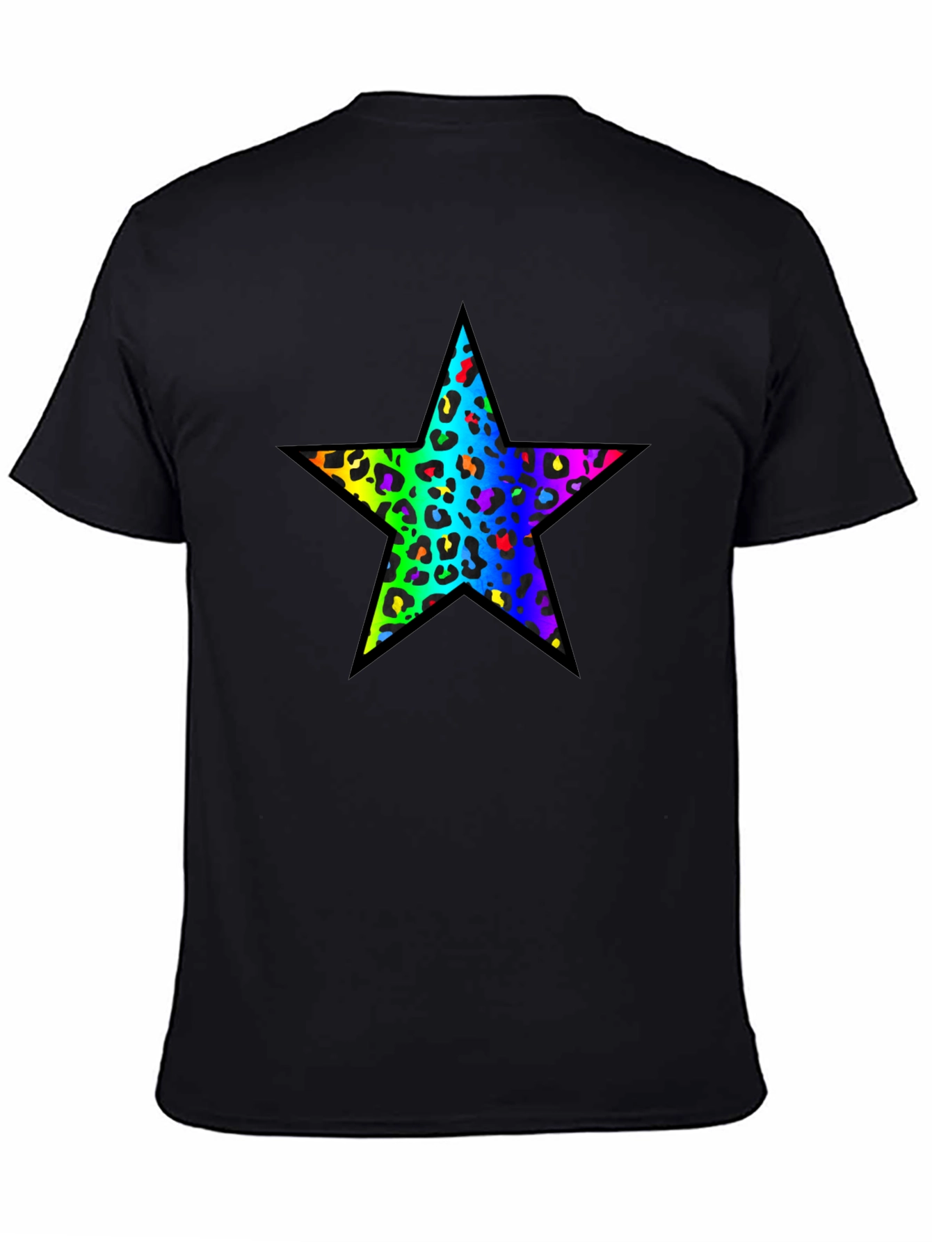 Rainbow Leopard Star Black T-Shirt