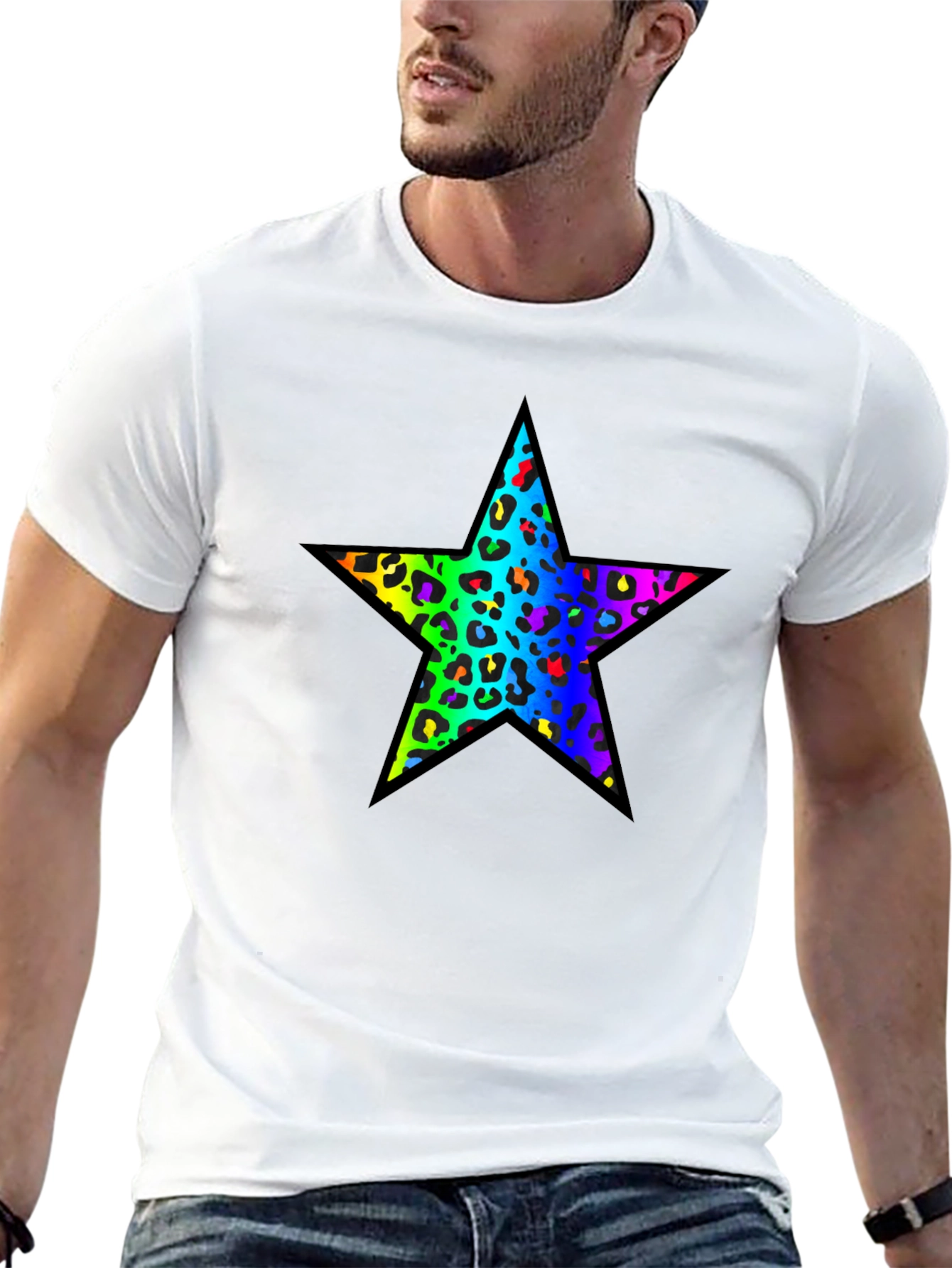Rainbow Leopard Star Black T-Shirt