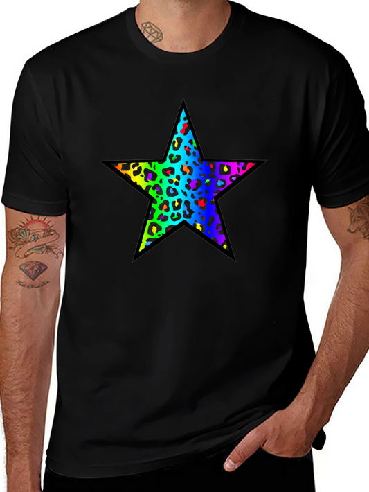 Rainbow Leopard Star Black T-Shirt