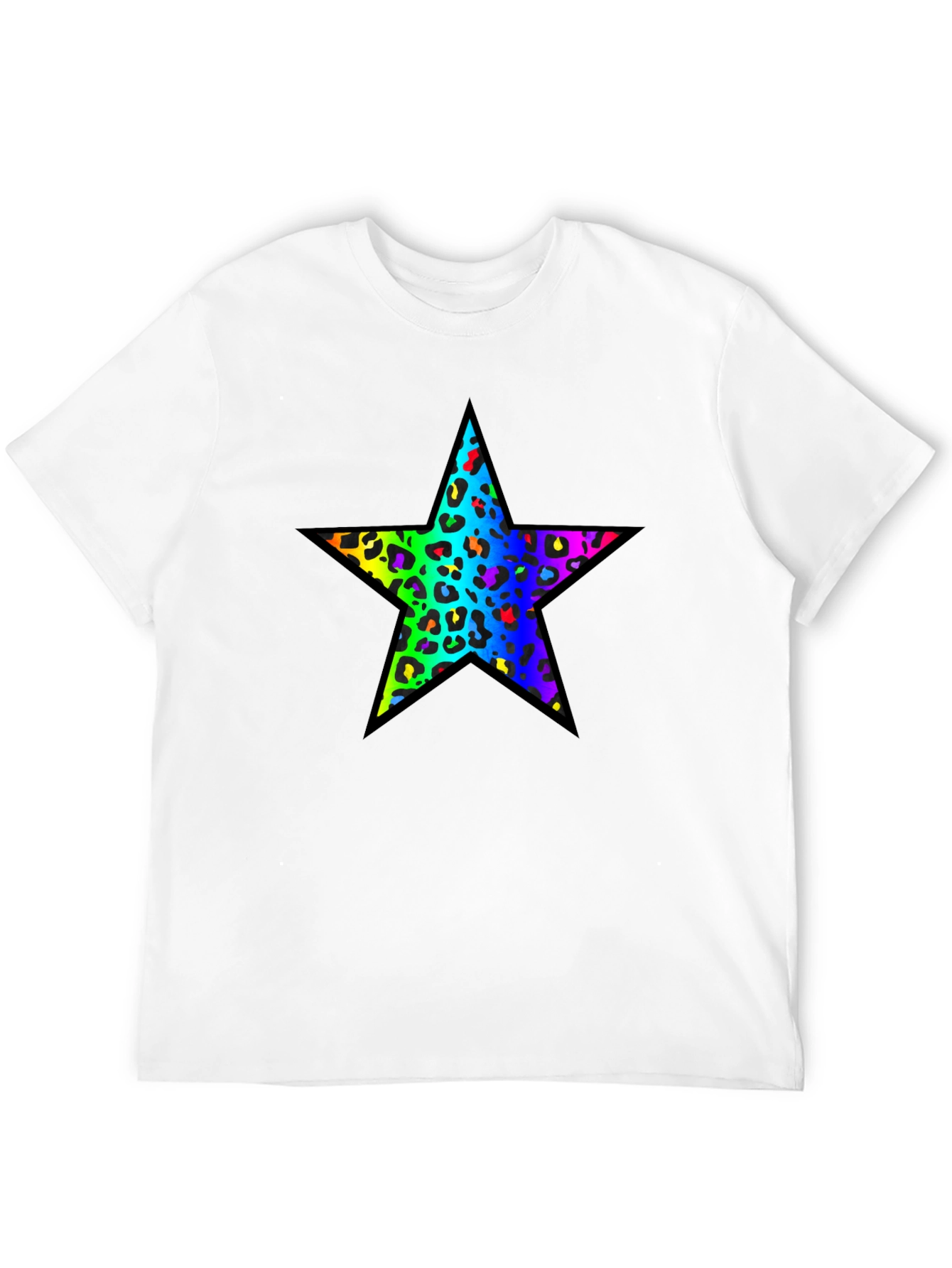 Rainbow Leopard Star Black T-Shirt