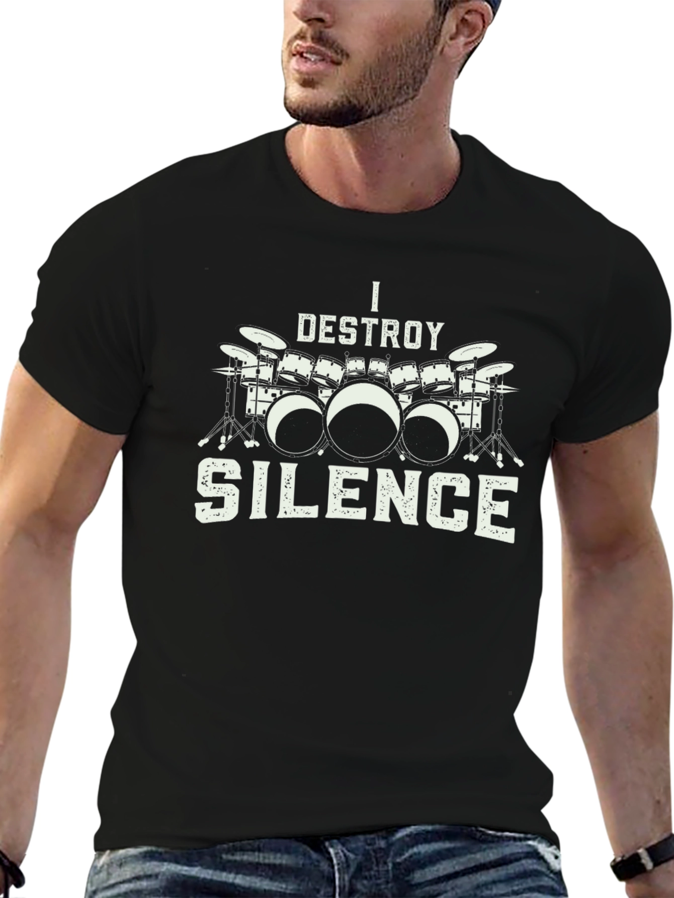 I Destroy Silence Drum Set Graphic T-Shirt