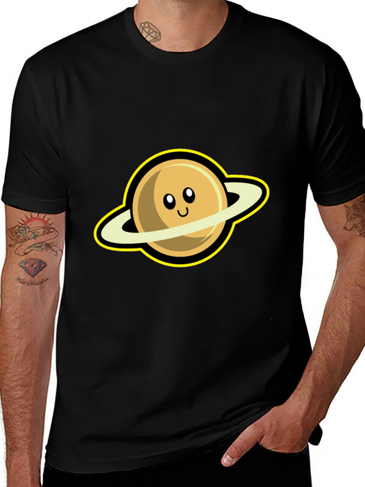 Cute Saturn Graphic Tee - Black Short Sleeve Shirt