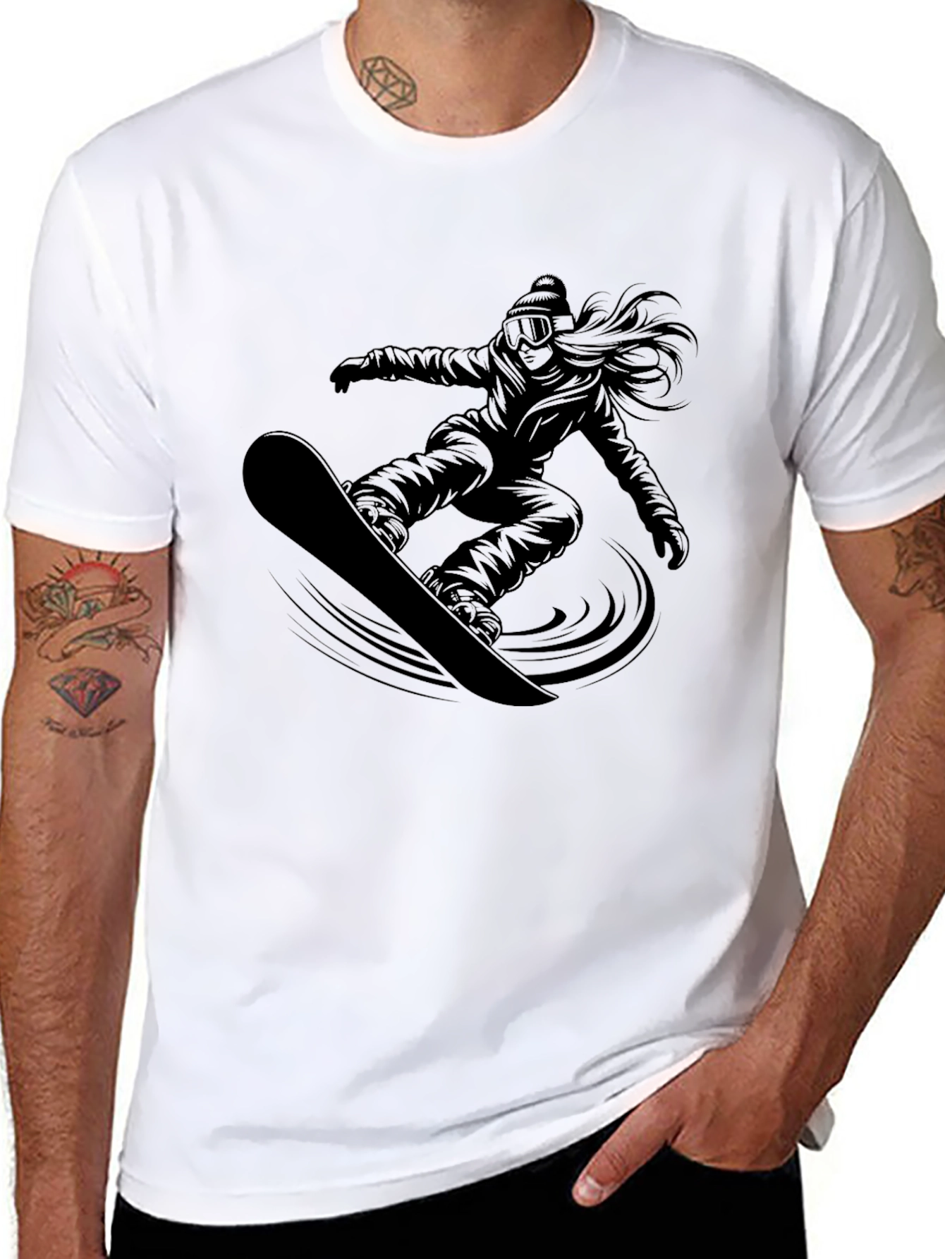 Snowboarder Graphic Tee - Black Cotton T-Shirt
