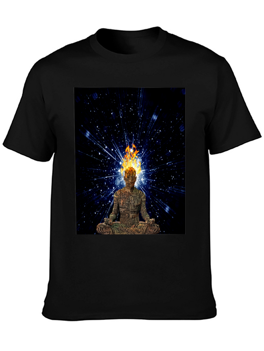 Meditating Fire Head Man Black T-Shirt