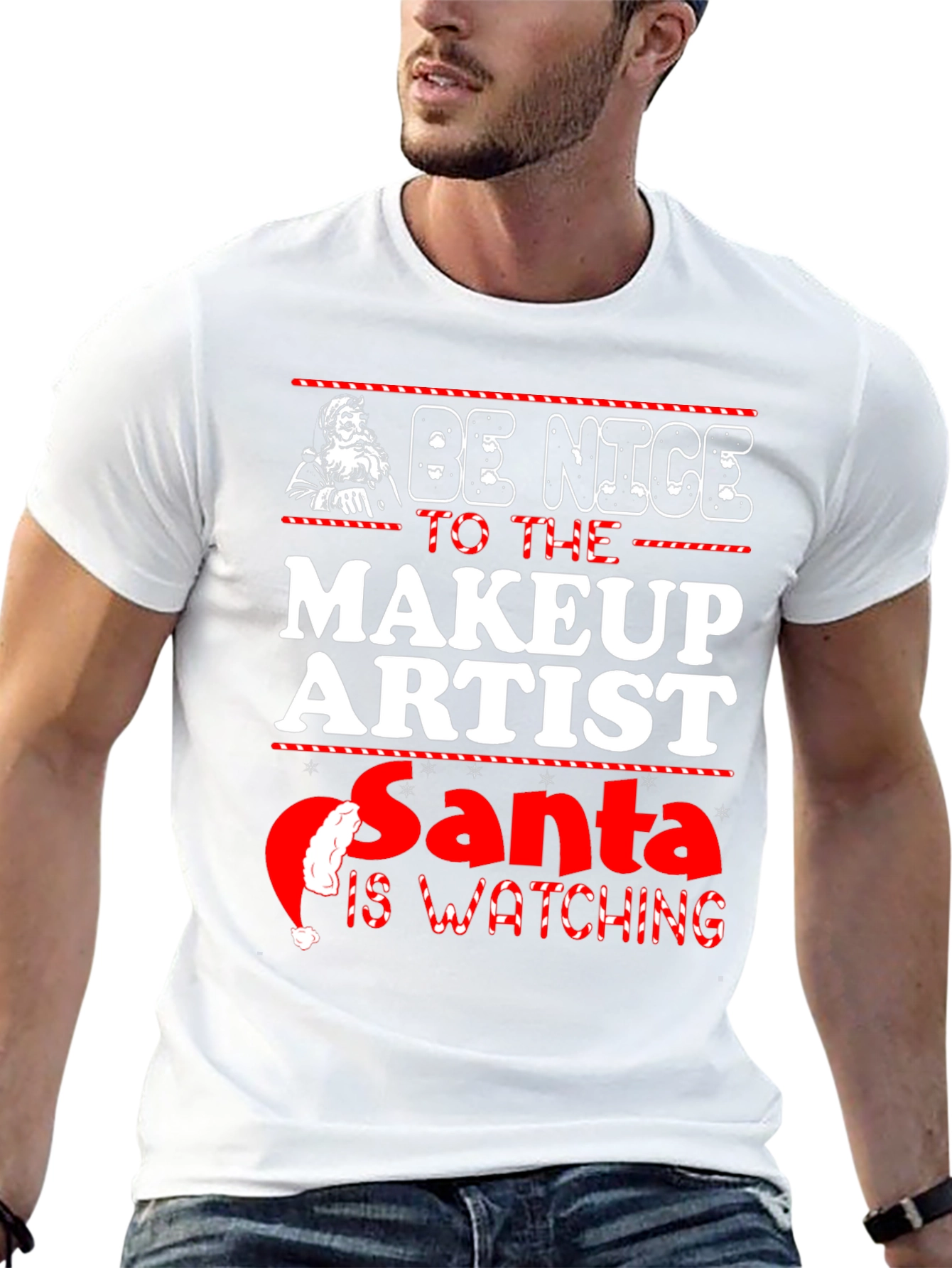 Be Nice To Makeup Artist Santa Watching Christmas T-Shirt