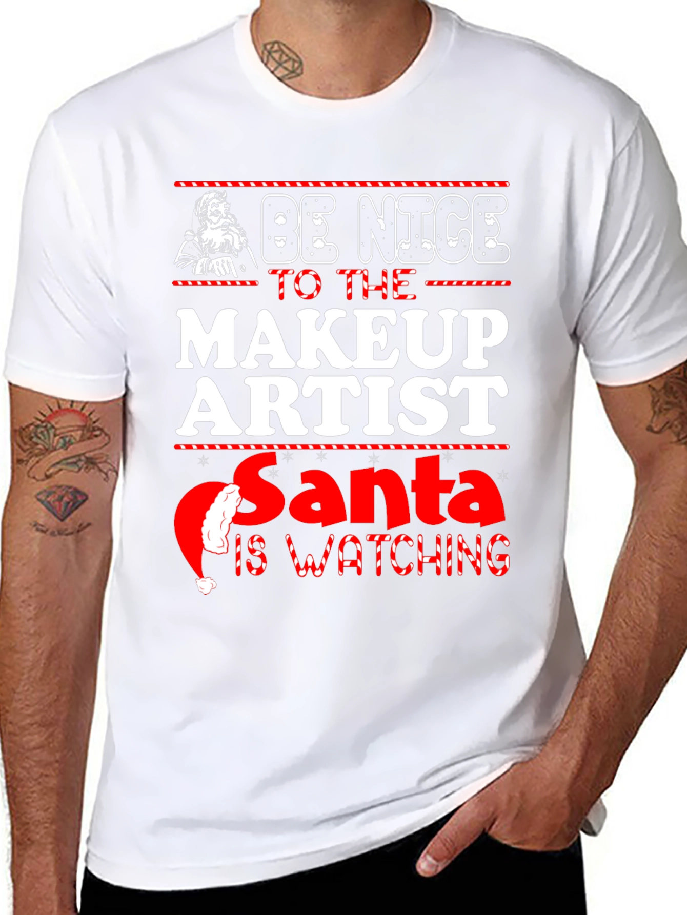 Be Nice To Makeup Artist Santa Watching Christmas T-Shirt