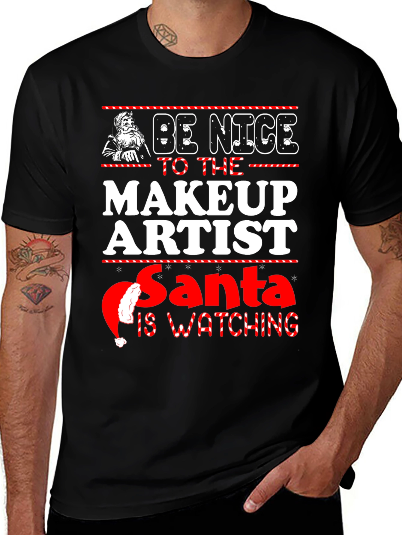 Be Nice To Makeup Artist Santa Watching Christmas T-Shirt