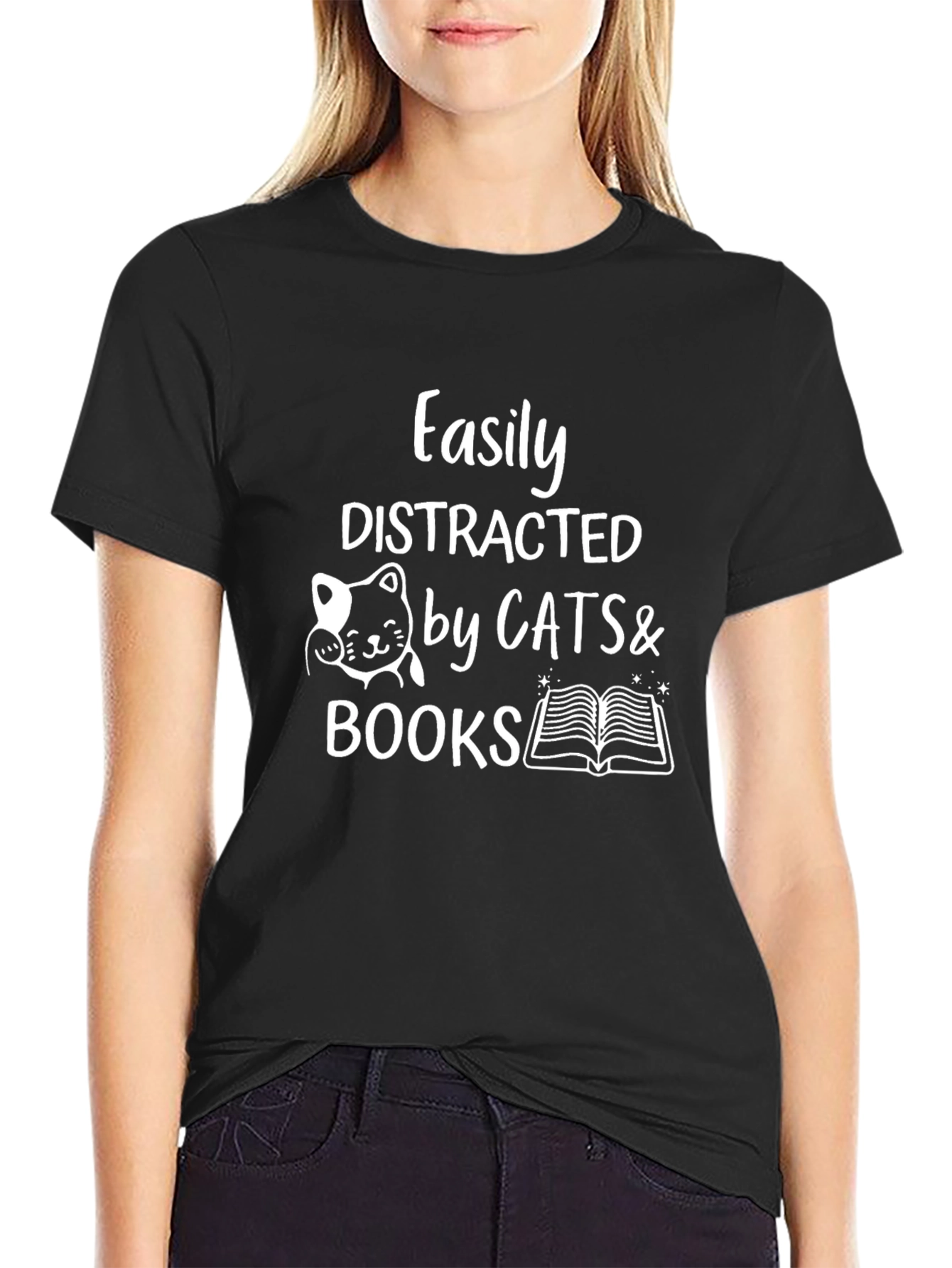 Easily Distracted by Cats and Books T-Shirt