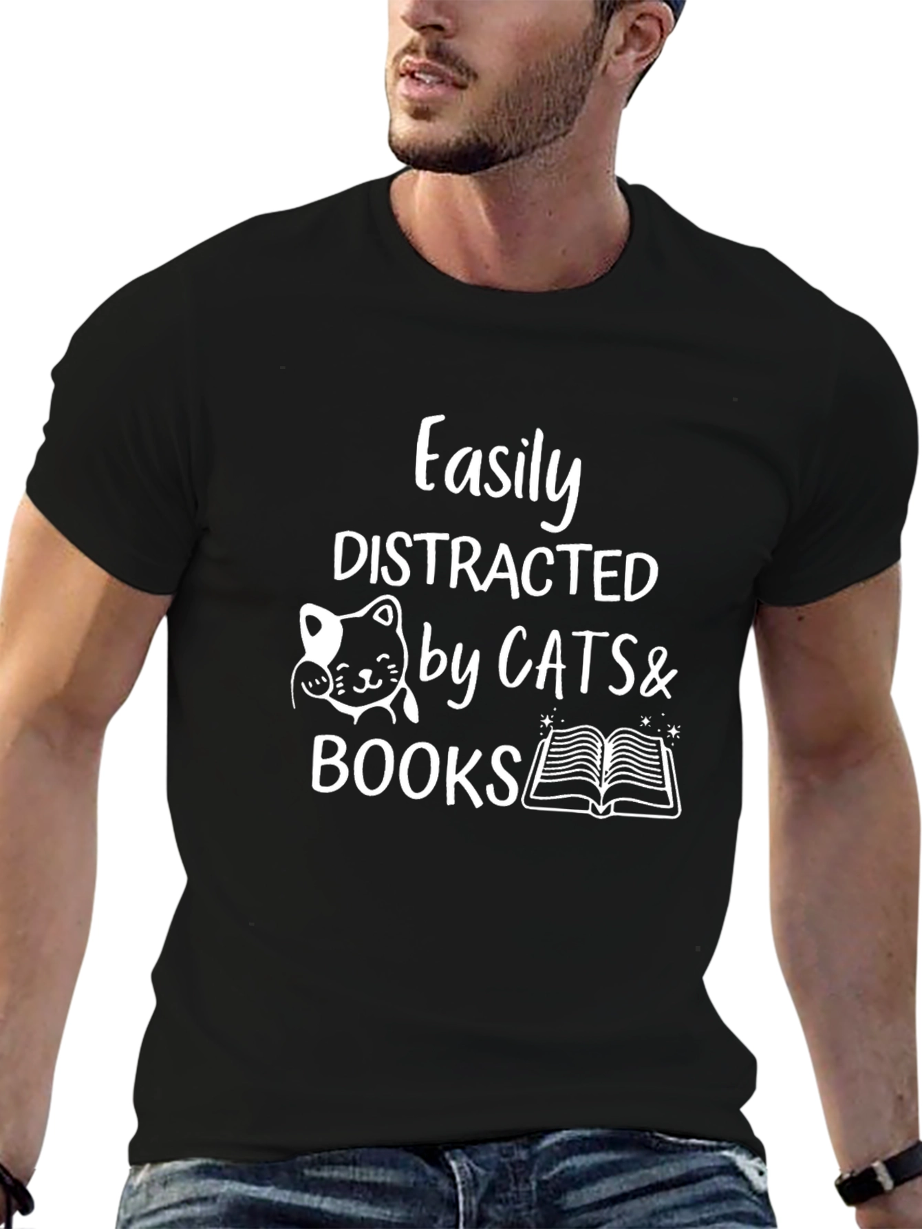 Easily Distracted by Cats and Books T-Shirt