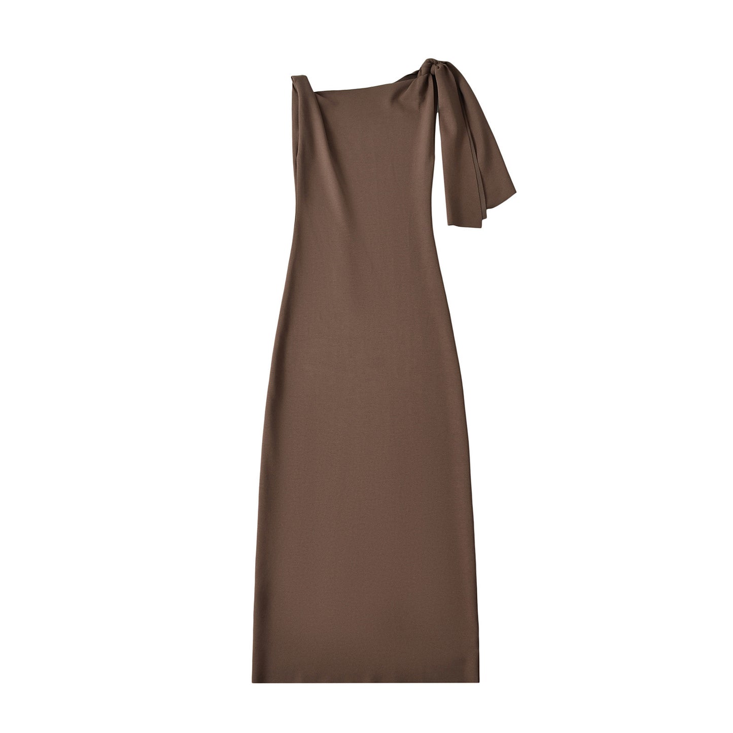 Asymmetrical sloping neckline flared sleeves off-shoulder dress