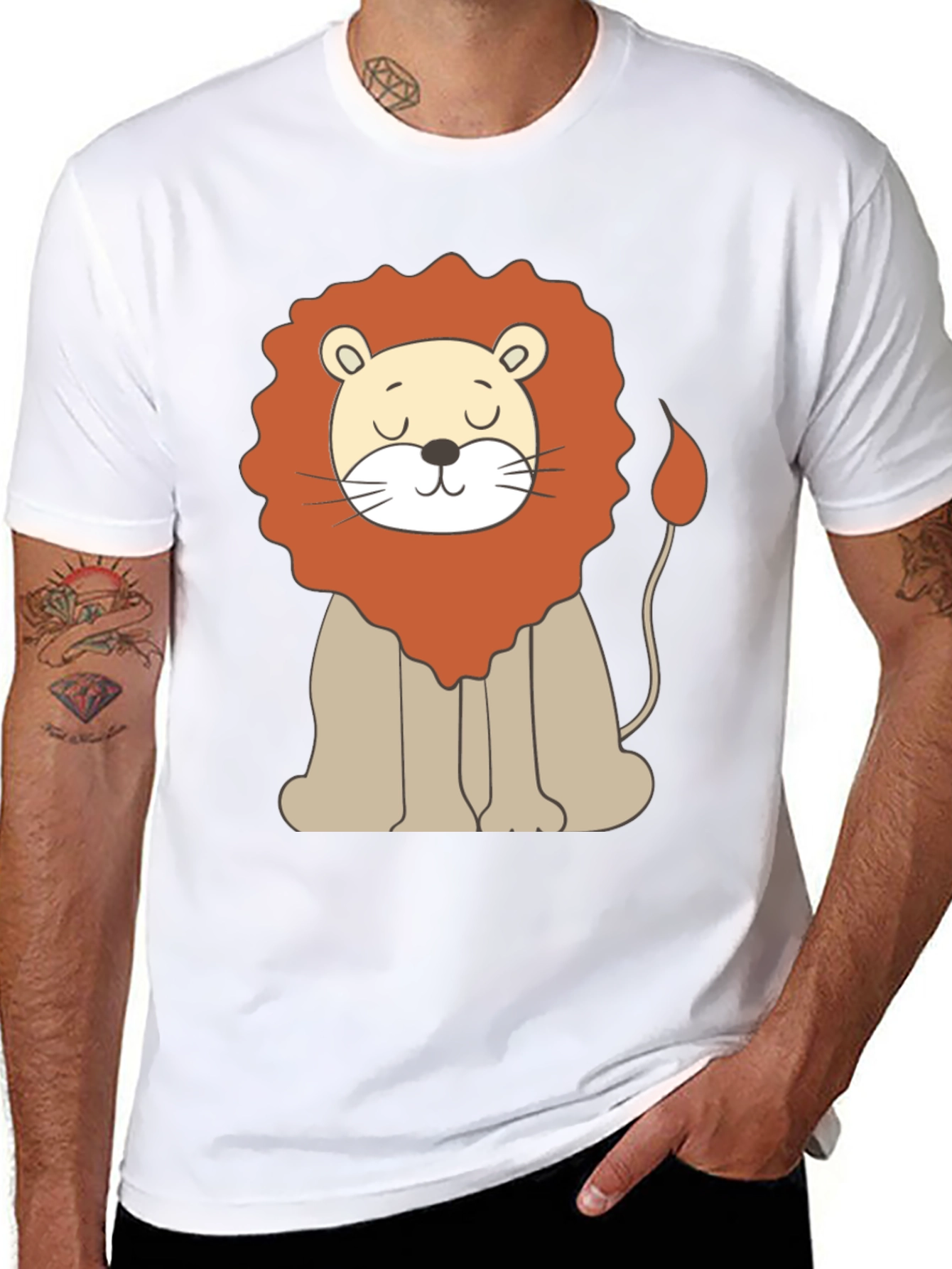 Cute Cartoon Lion Graphic Black T-Shirt