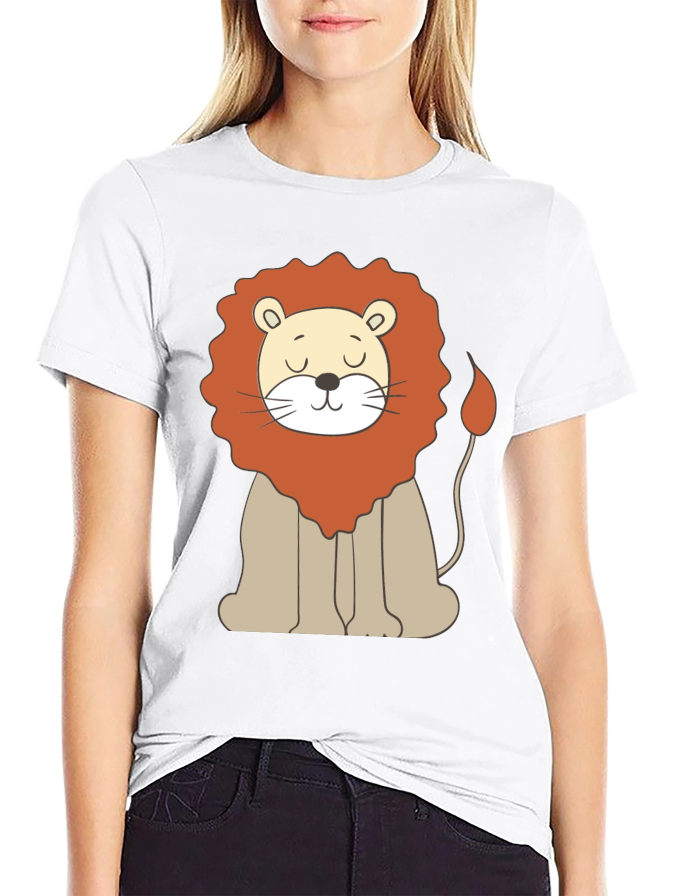 Cute Cartoon Lion Graphic Black T-Shirt