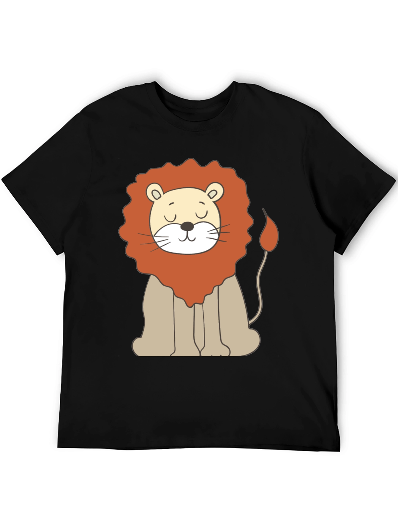 Cute Cartoon Lion Graphic Black T-Shirt