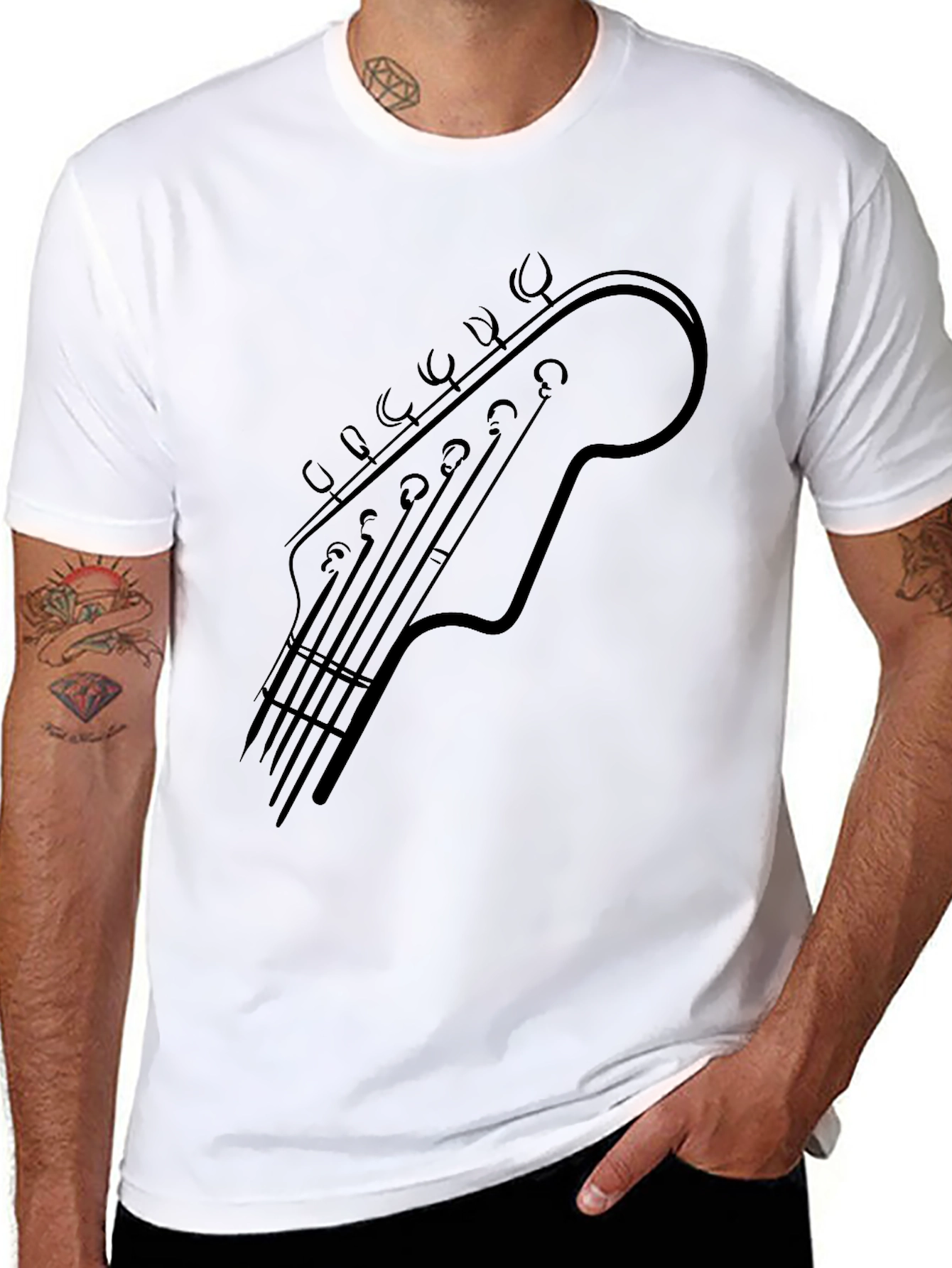 Guitar Headstock Graphic Tee - Musicians Black T-Shirt