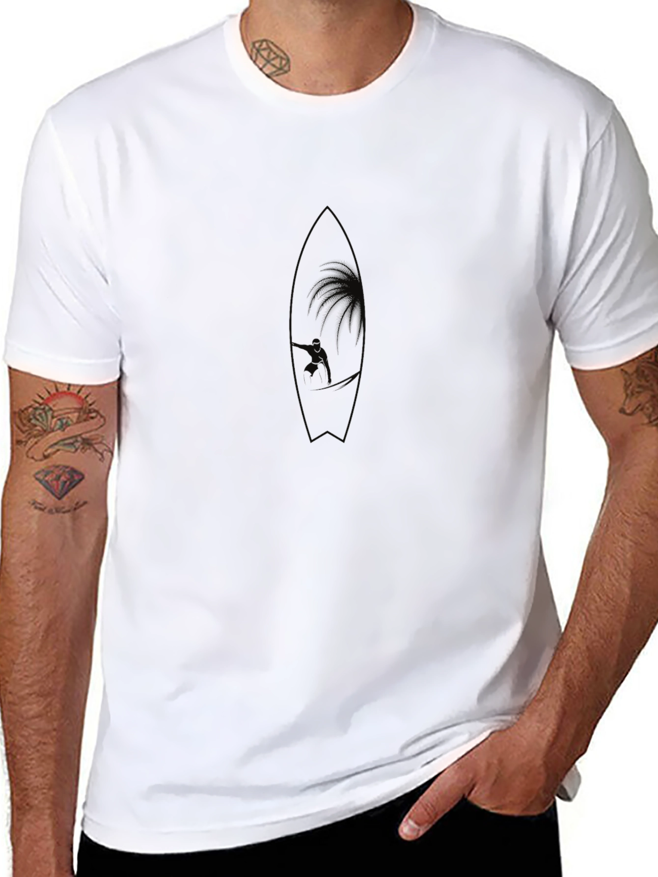 Black Surfboard Graphic Tee - Coastal Vibes