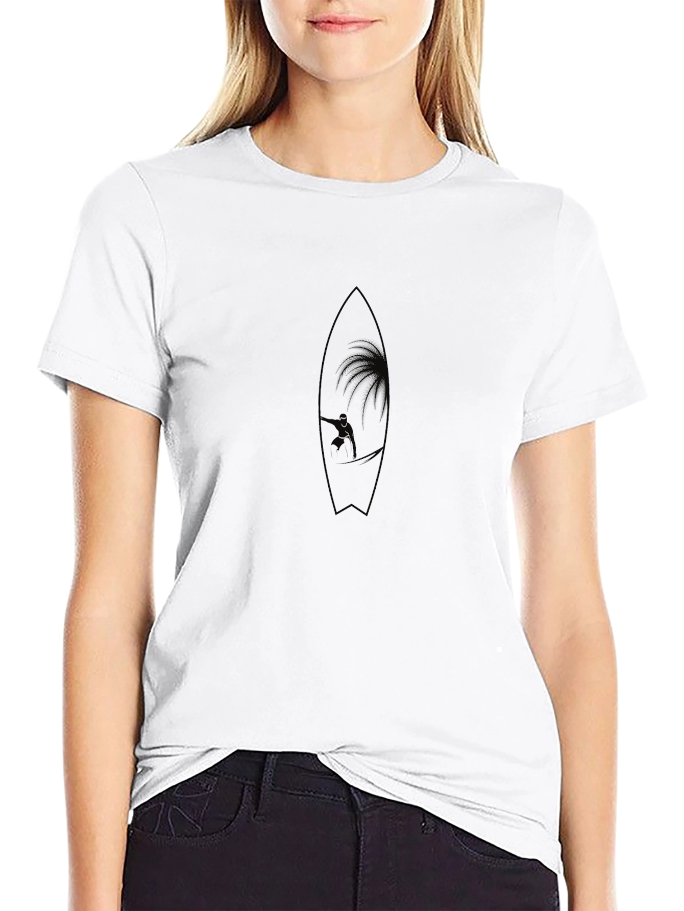 Black Surfboard Graphic Tee - Coastal Vibes