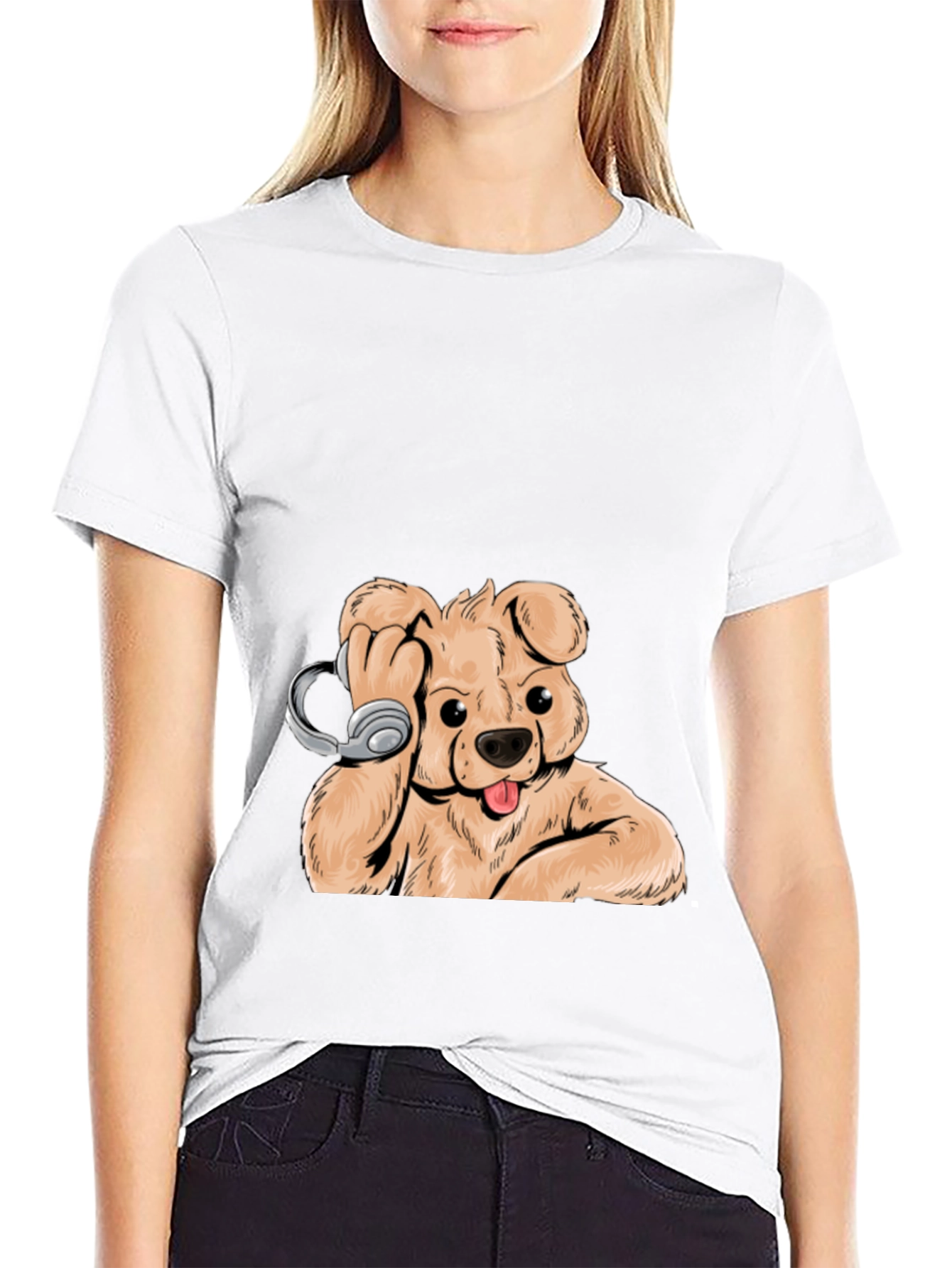 Dog with Headphones Graphic Tee - Cool Black T-Shirt