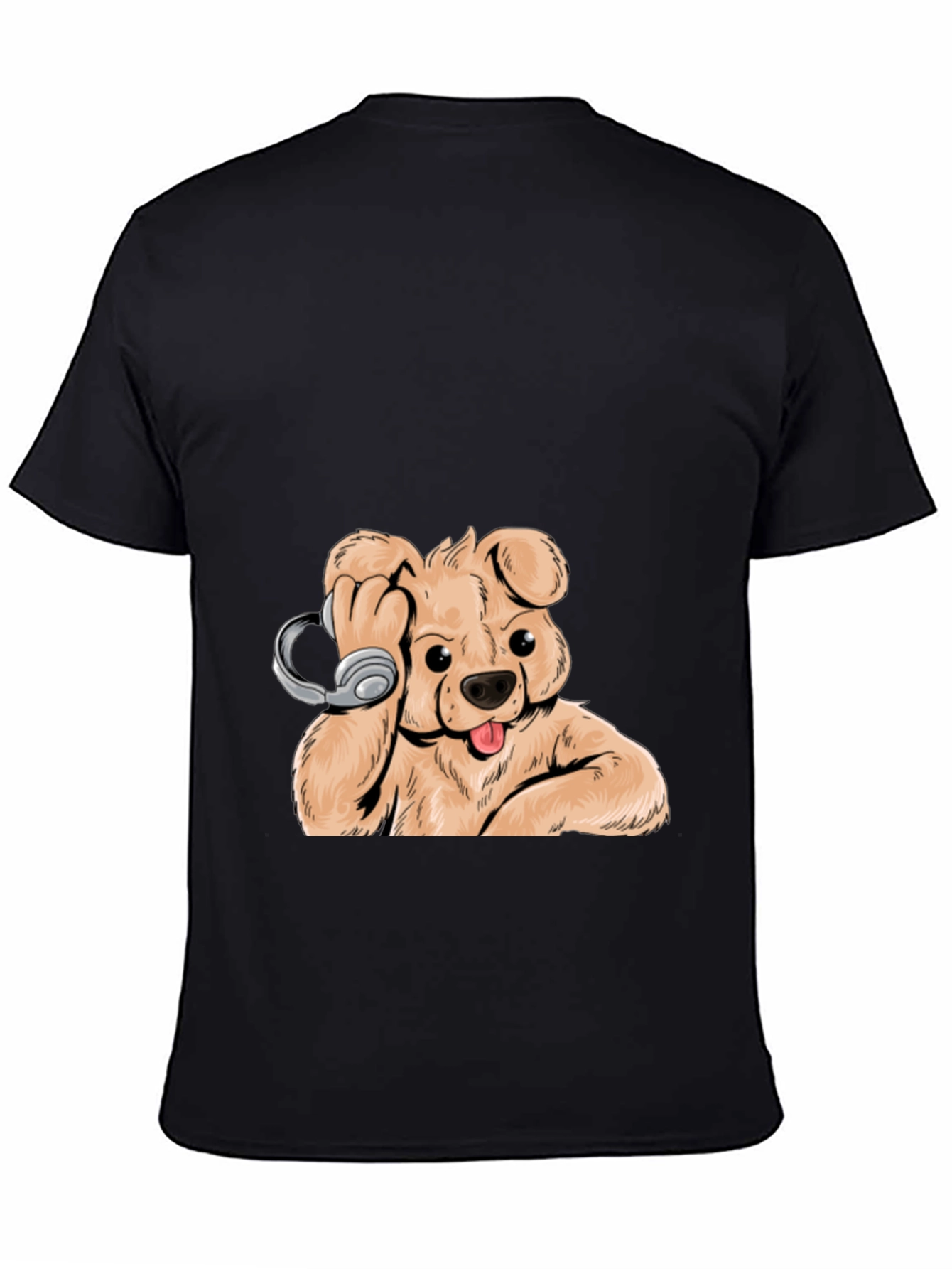 Dog with Headphones Graphic Tee - Cool Black T-Shirt