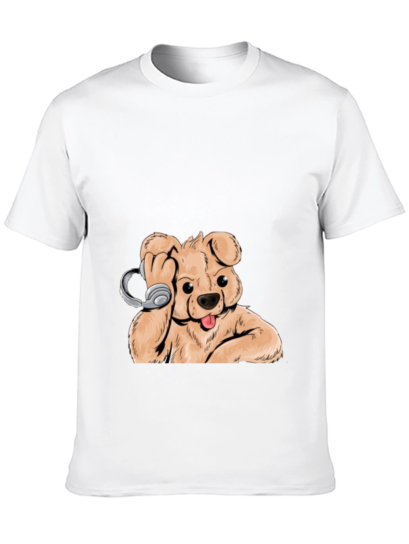 Dog with Headphones Graphic Tee - Cool Black T-Shirt