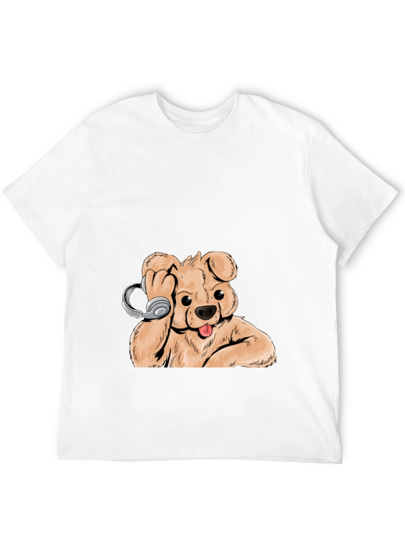 Dog with Headphones Graphic Tee - Cool Black T-Shirt