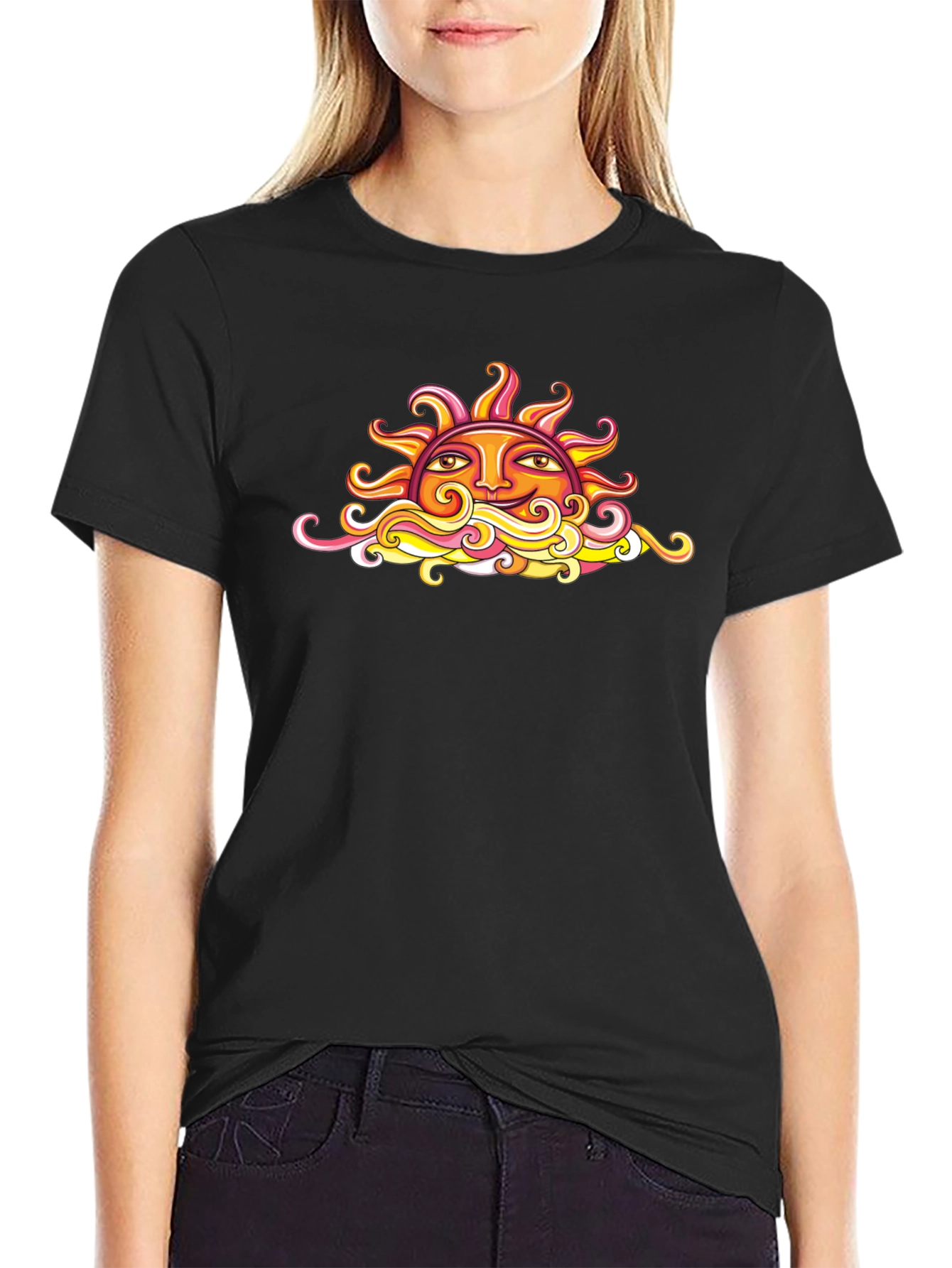 Sun Graphic Black T-Shirt - Artistic Design