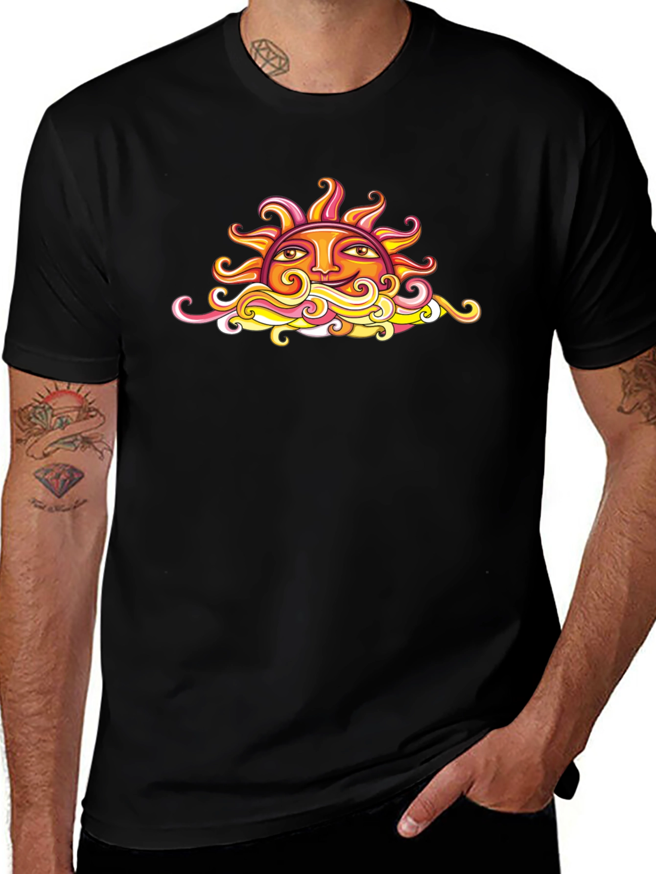Sun Graphic Black T-Shirt - Artistic Design