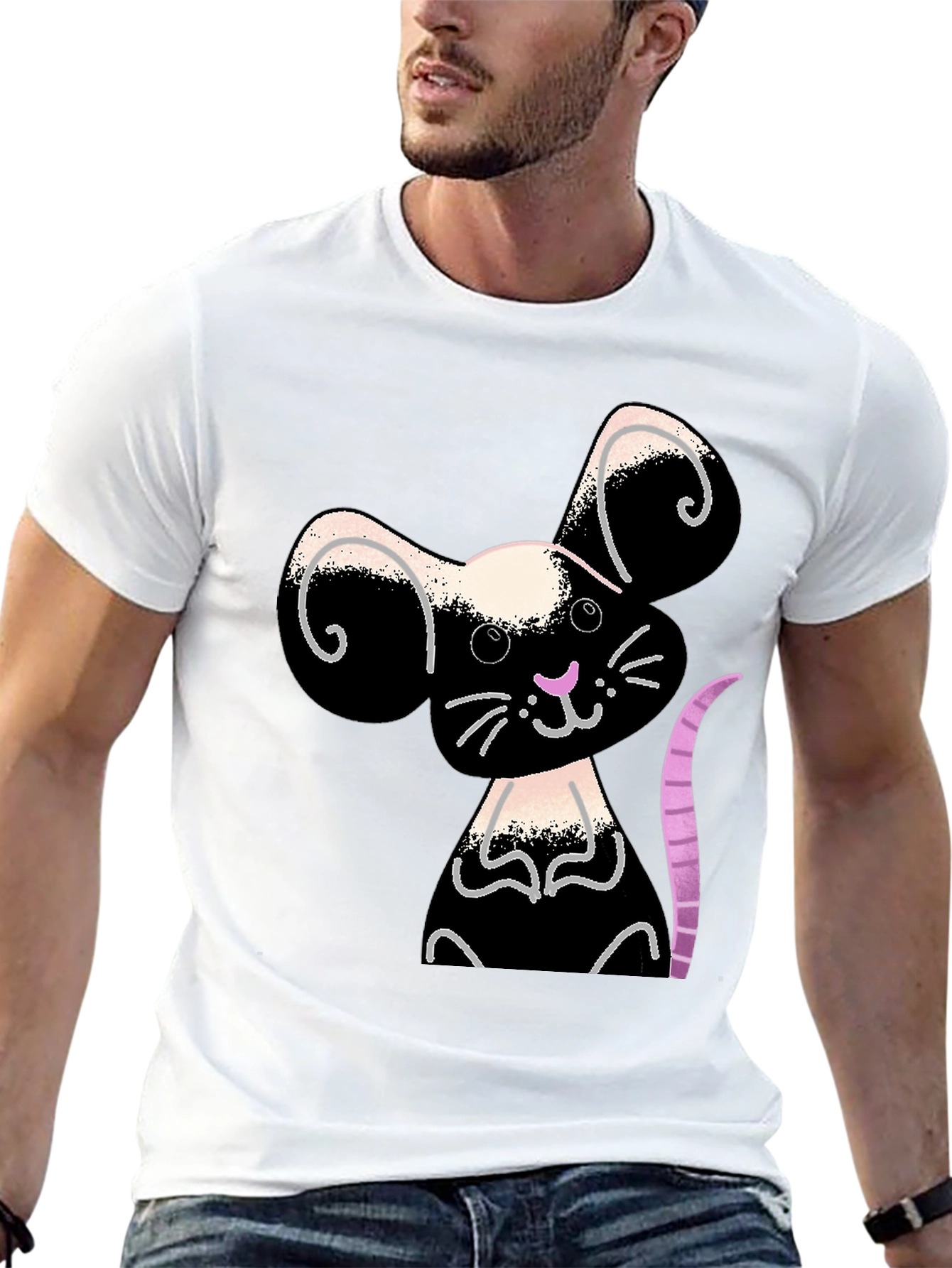 Cute Cartoon Mouse Graphic Black T-Shirt