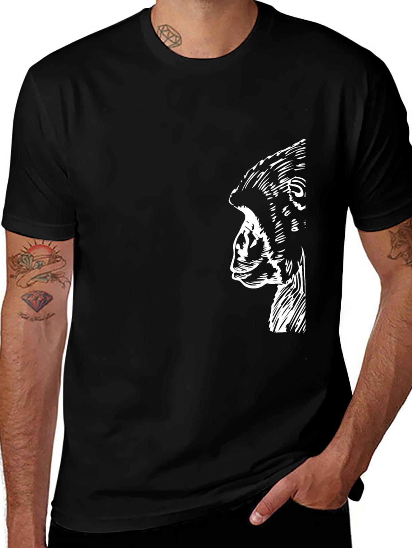 Mens Gorilla Profile Graphic Black T-Shirt