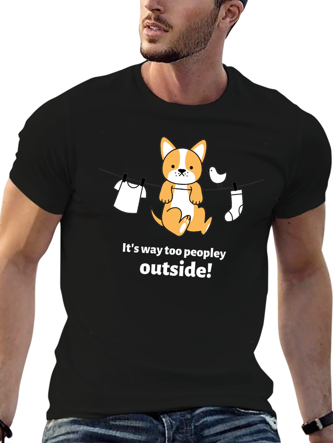 Funny Dog T-Shirt - Its Way Too Peopley Outside