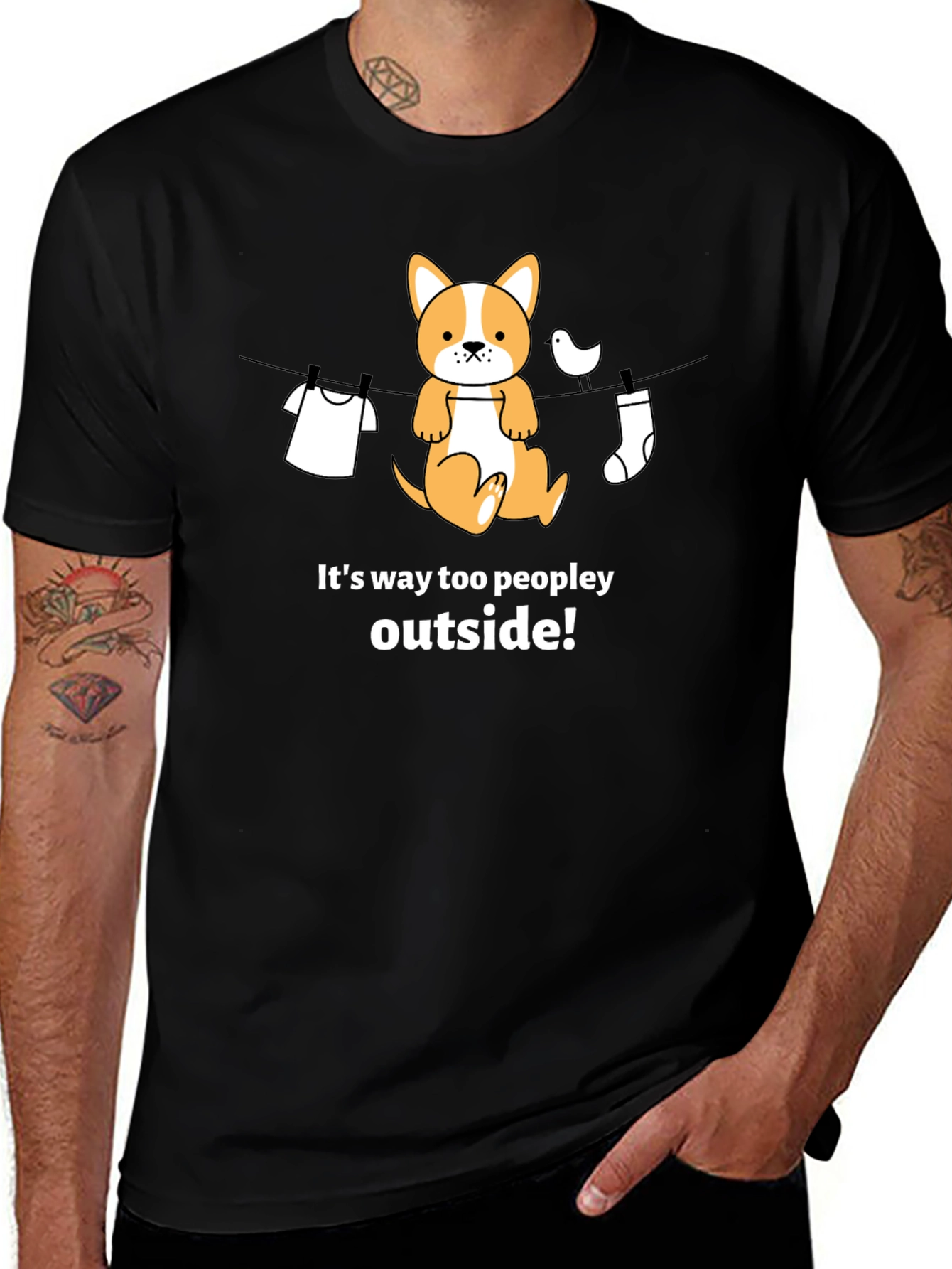 Funny Dog T-Shirt - Its Way Too Peopley Outside