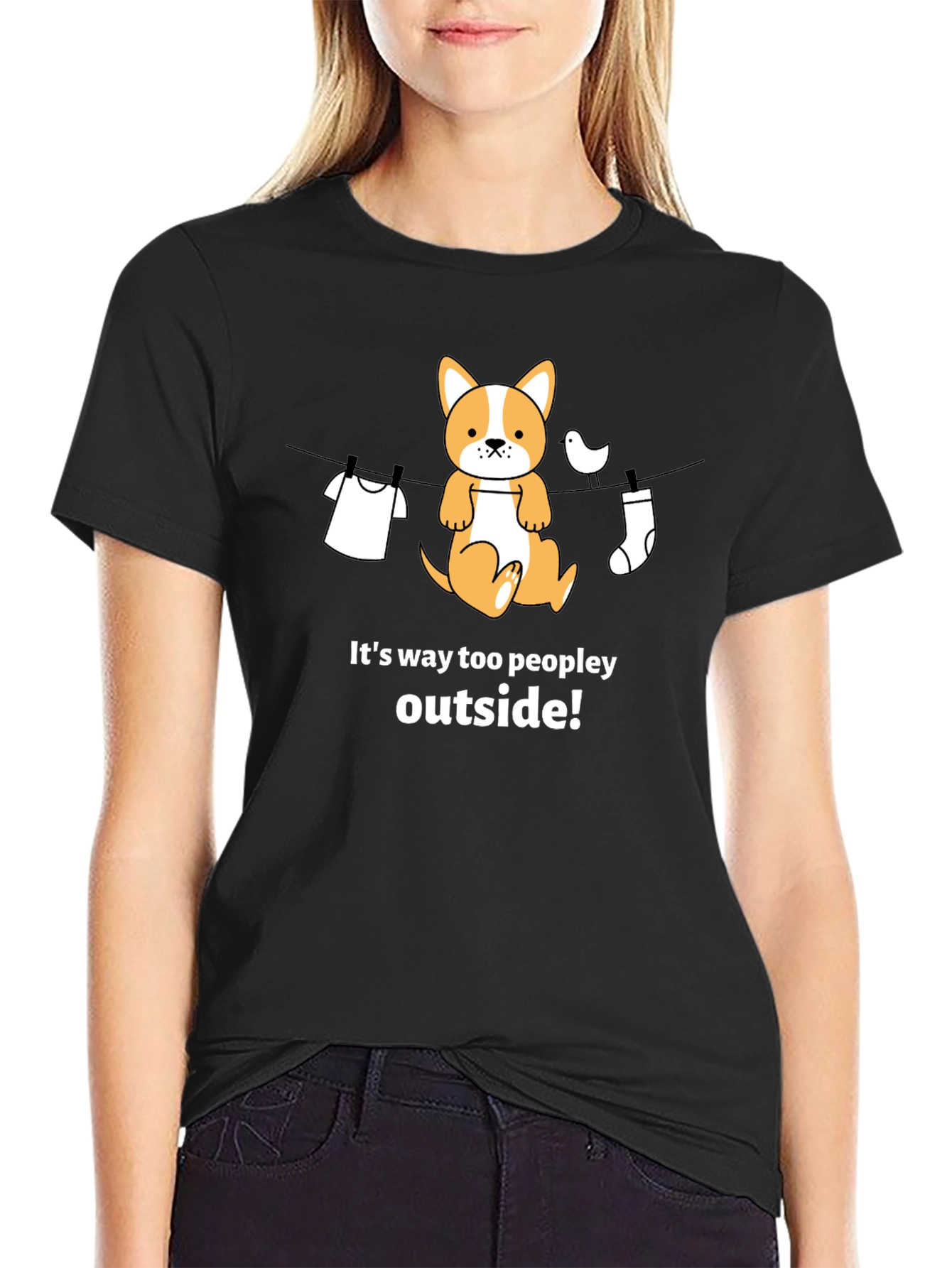Funny Dog T-Shirt - Its Way Too Peopley Outside