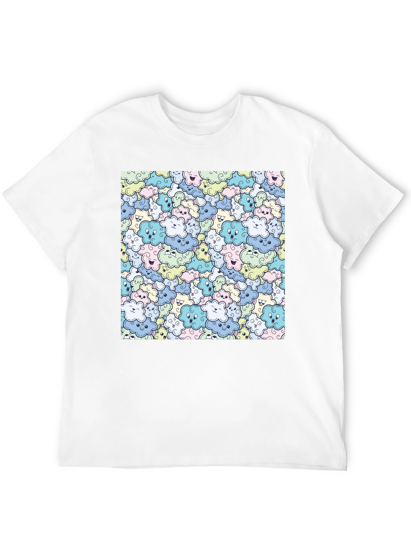 Cute Cartoon Cloud Pattern Black T-Shirt