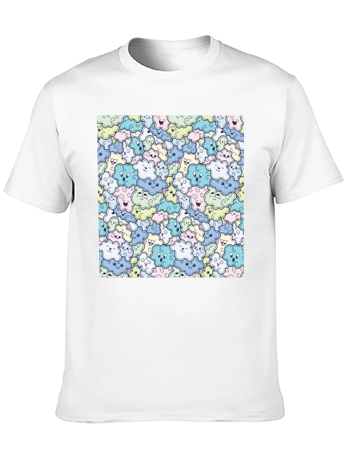 Cute Cartoon Cloud Pattern Black T-Shirt