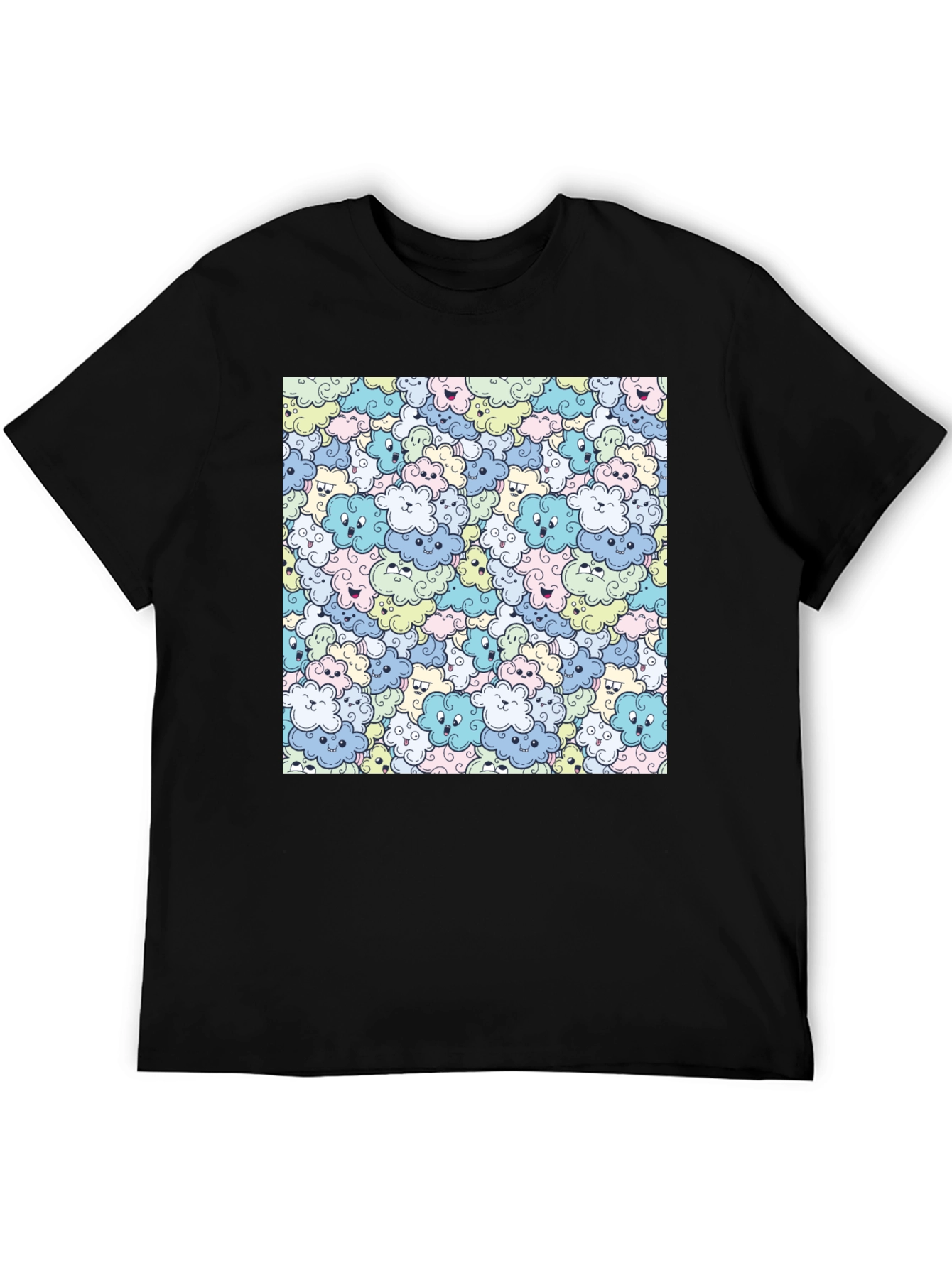 Cute Cartoon Cloud Pattern Black T-Shirt