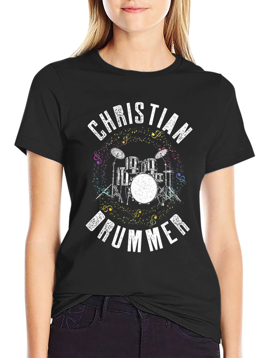 Christian Drummer T-Shirt Musical Notes Design