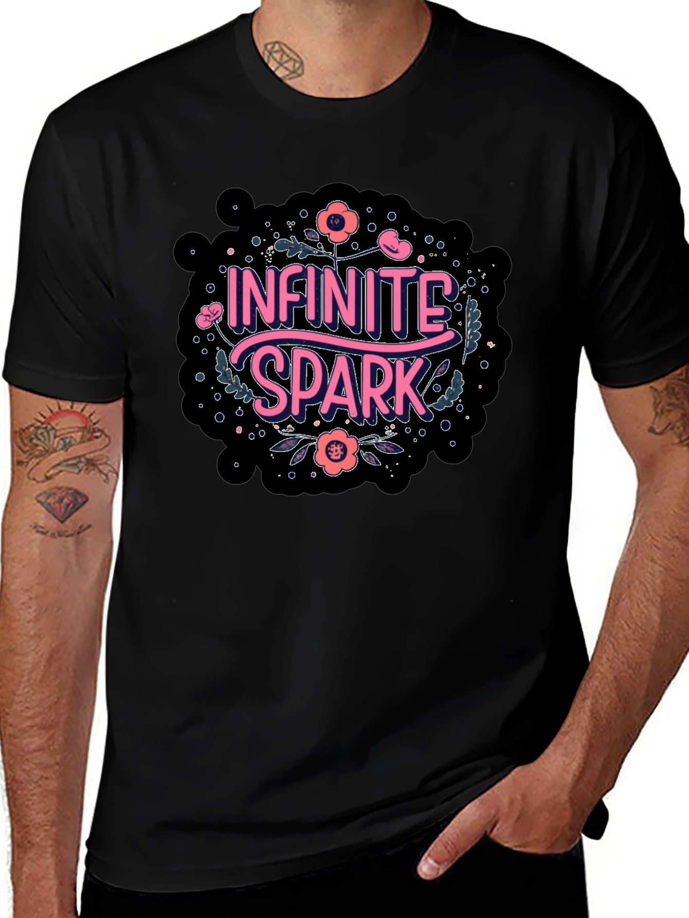 Infinite Spark Graphic Tee - Black Cotton Casual Shirt