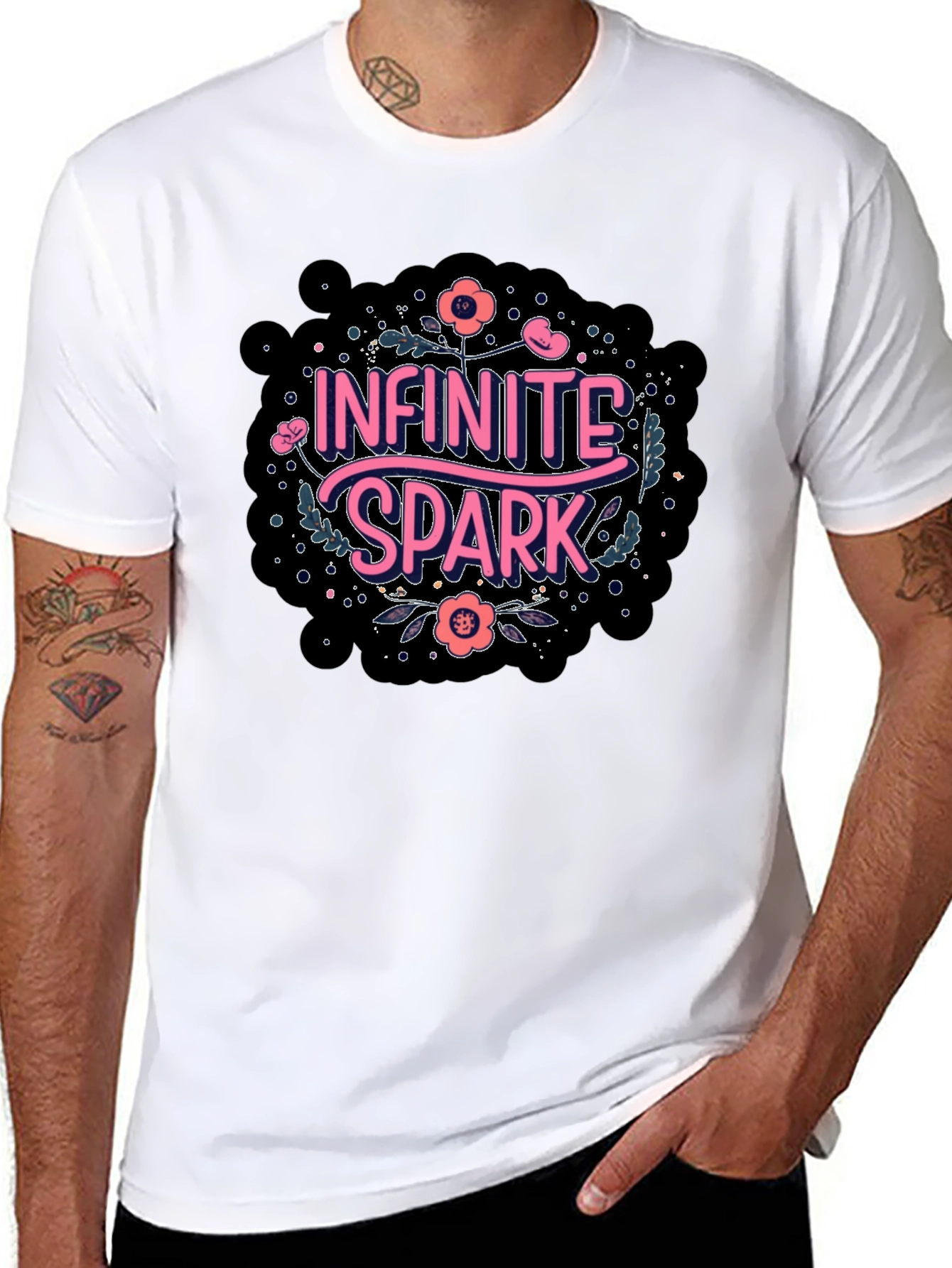 Infinite Spark Graphic Tee - Black Cotton Casual Shirt