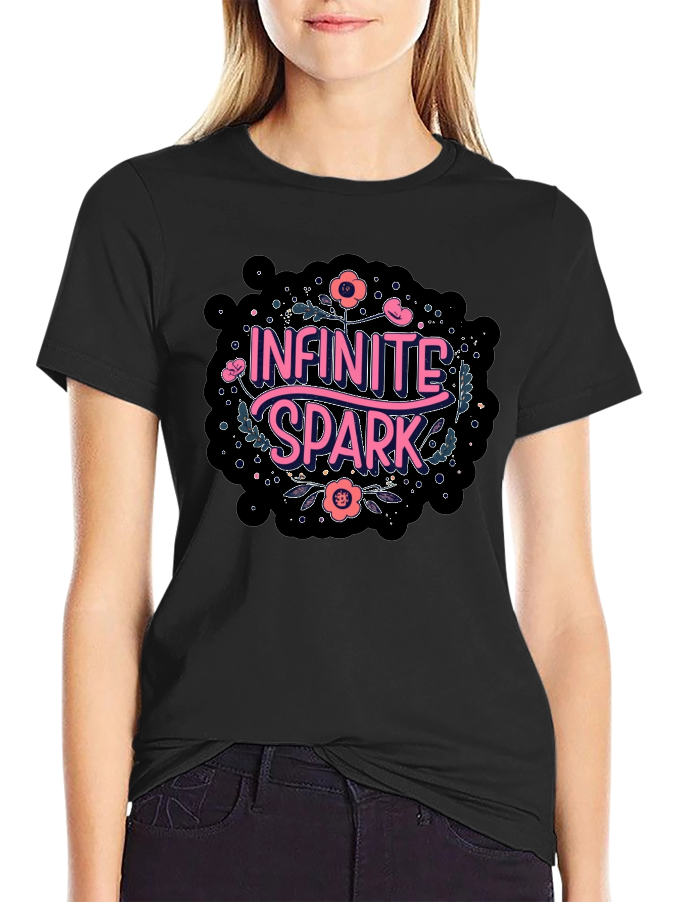 Infinite Spark Graphic Tee - Black Cotton Casual Shirt