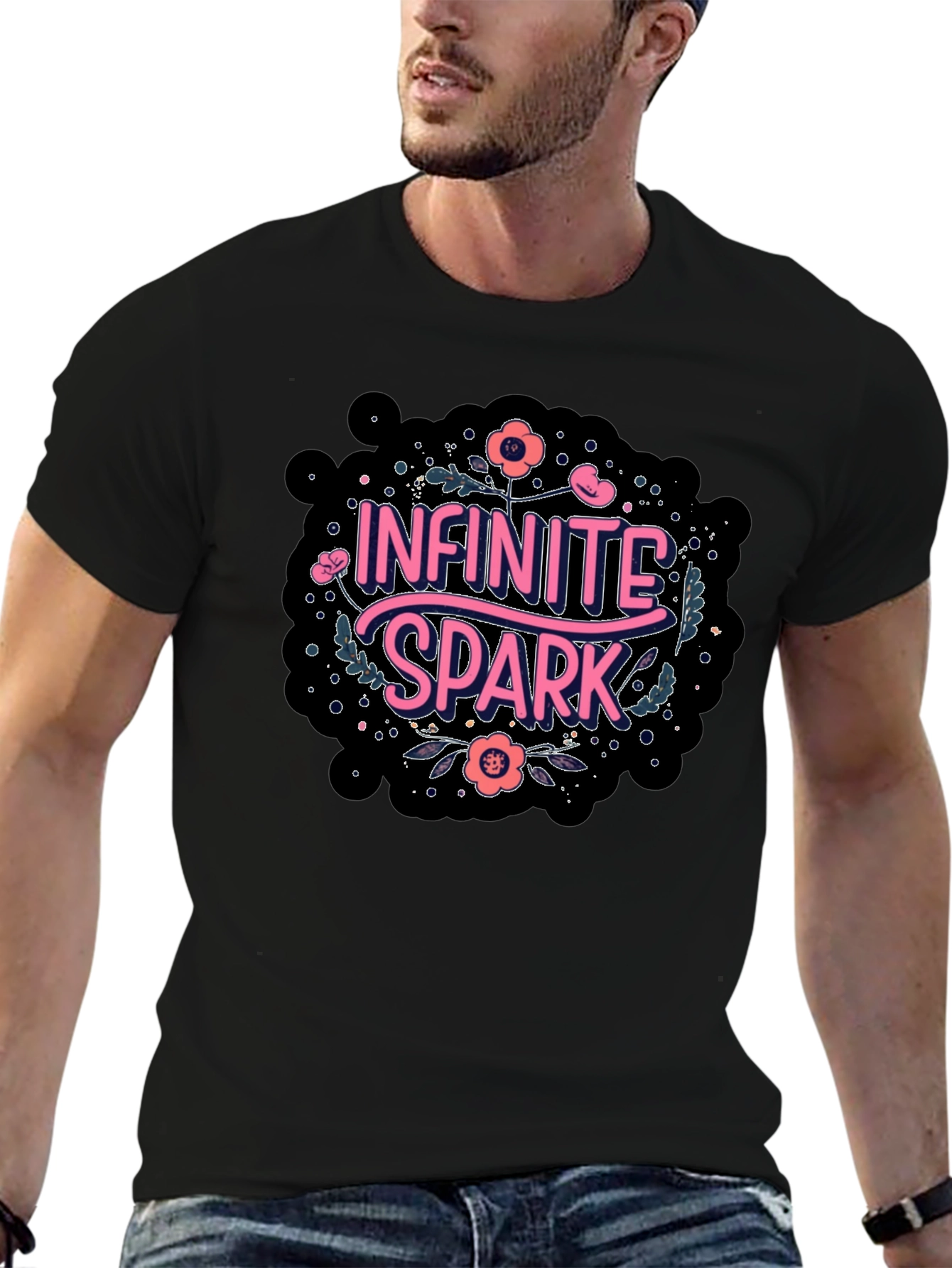 Infinite Spark Graphic Tee - Black Cotton Casual Shirt
