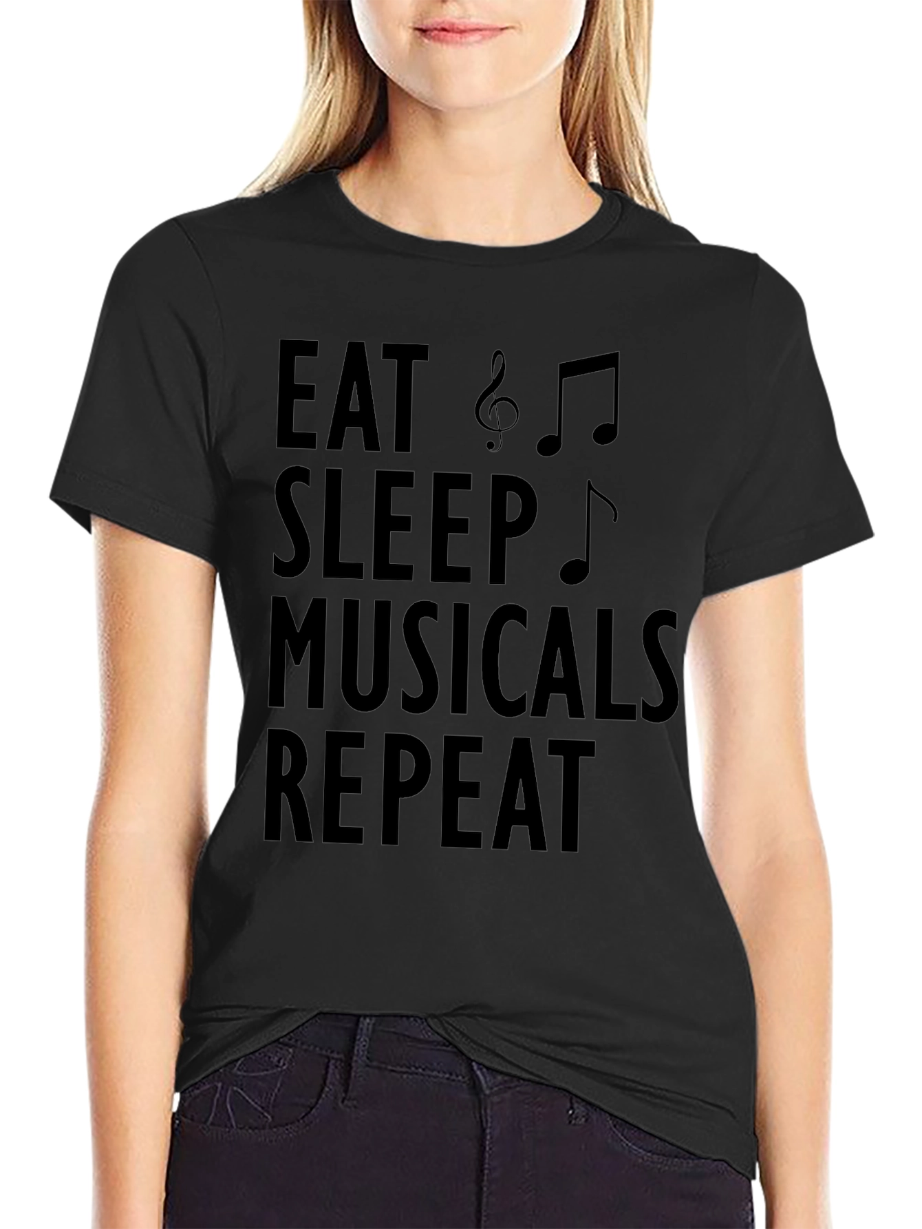 Eat Sleep Musicals Repeat Black Graphic Tee