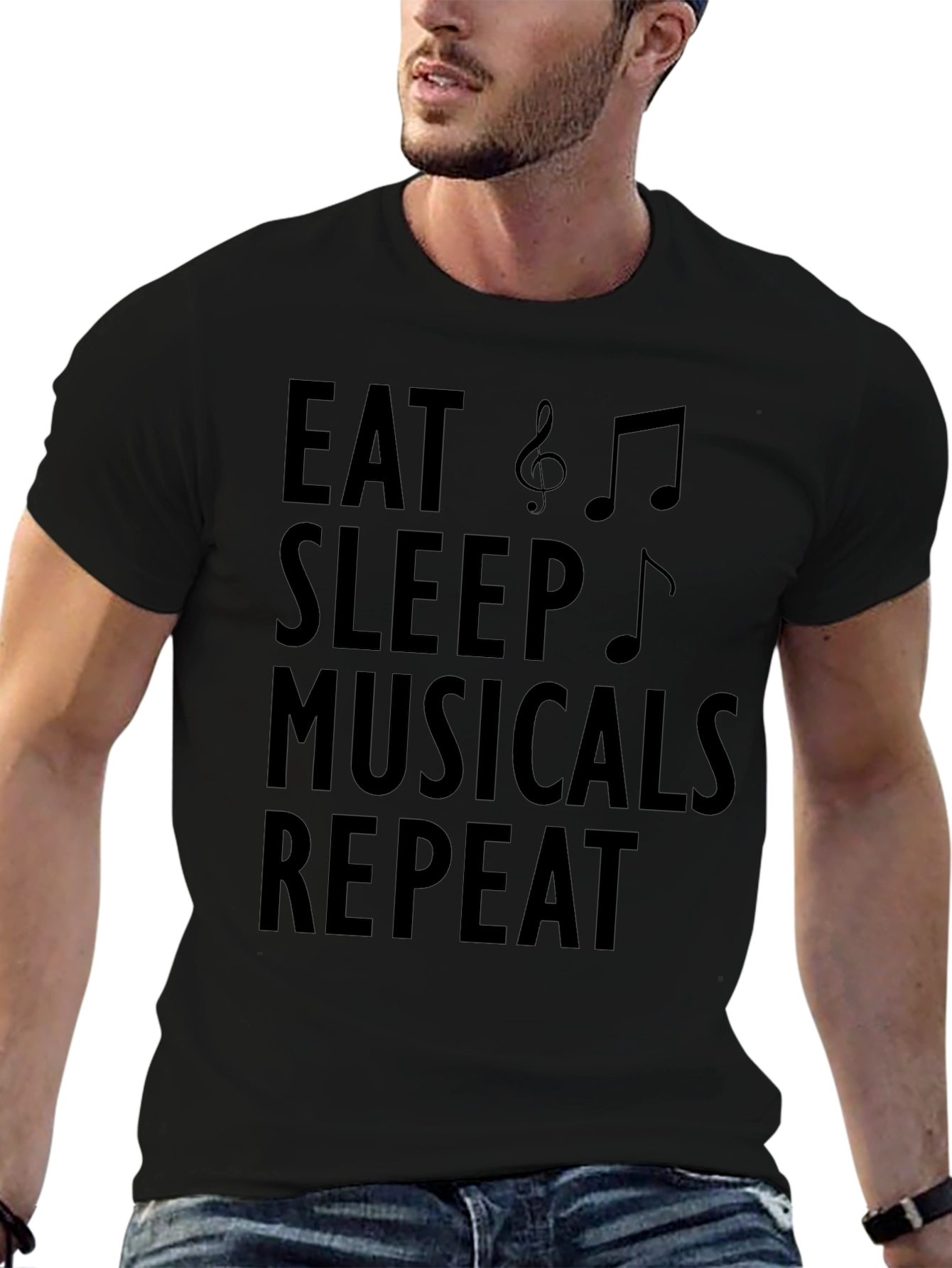 Eat Sleep Musicals Repeat Black Graphic Tee