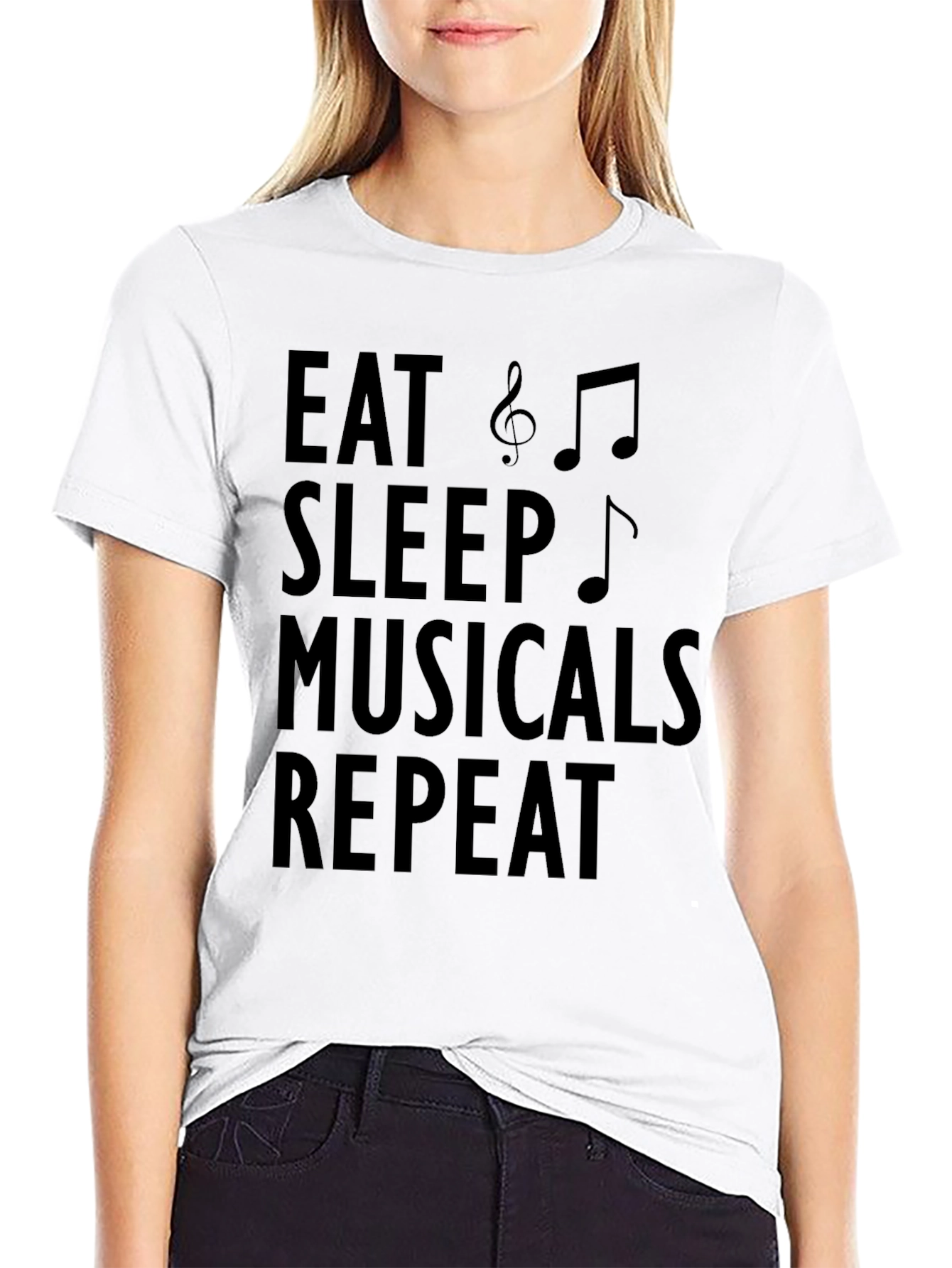 Eat Sleep Musicals Repeat Black Graphic Tee
