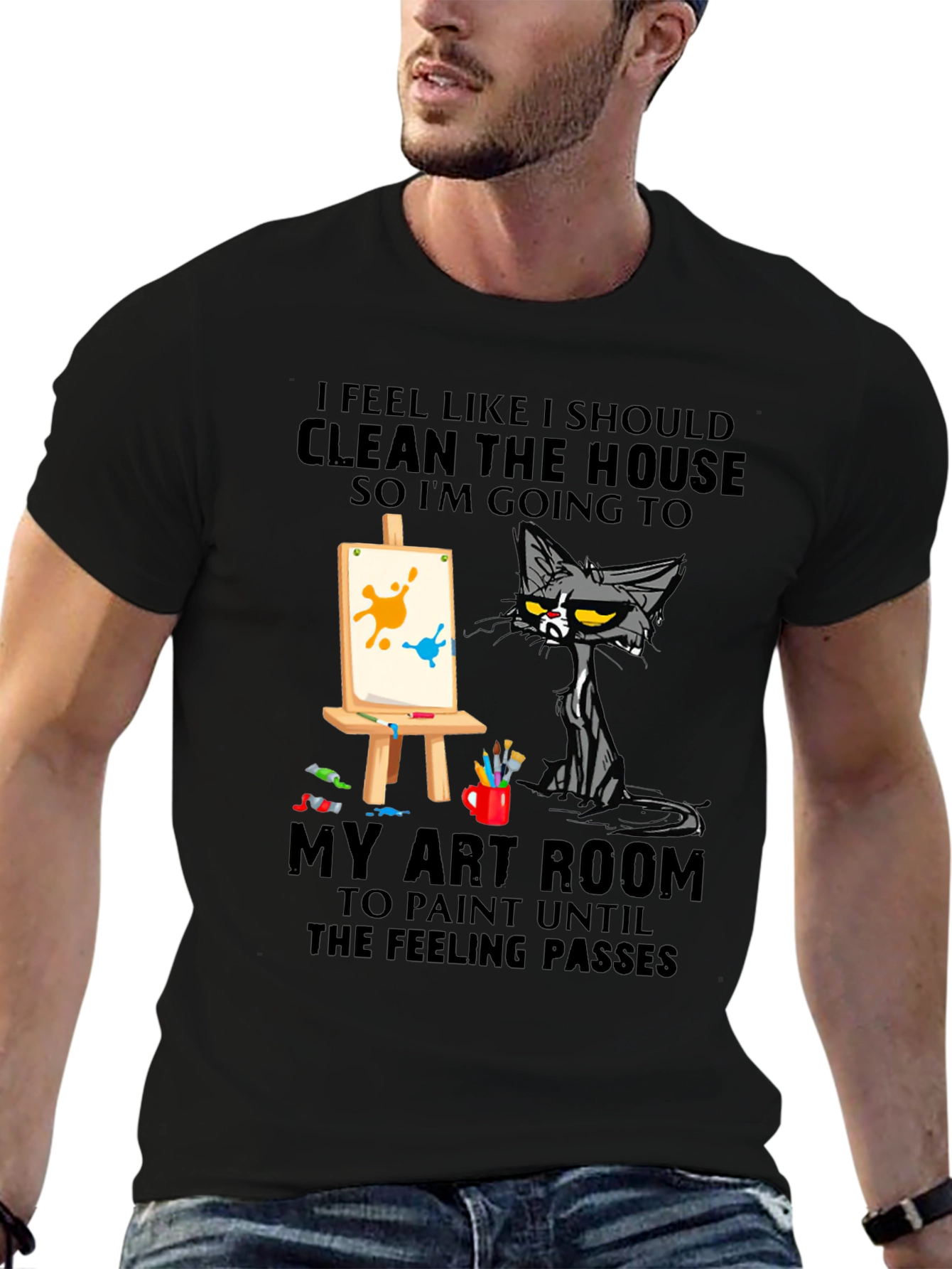 Funny Cat Art Room T-Shirt