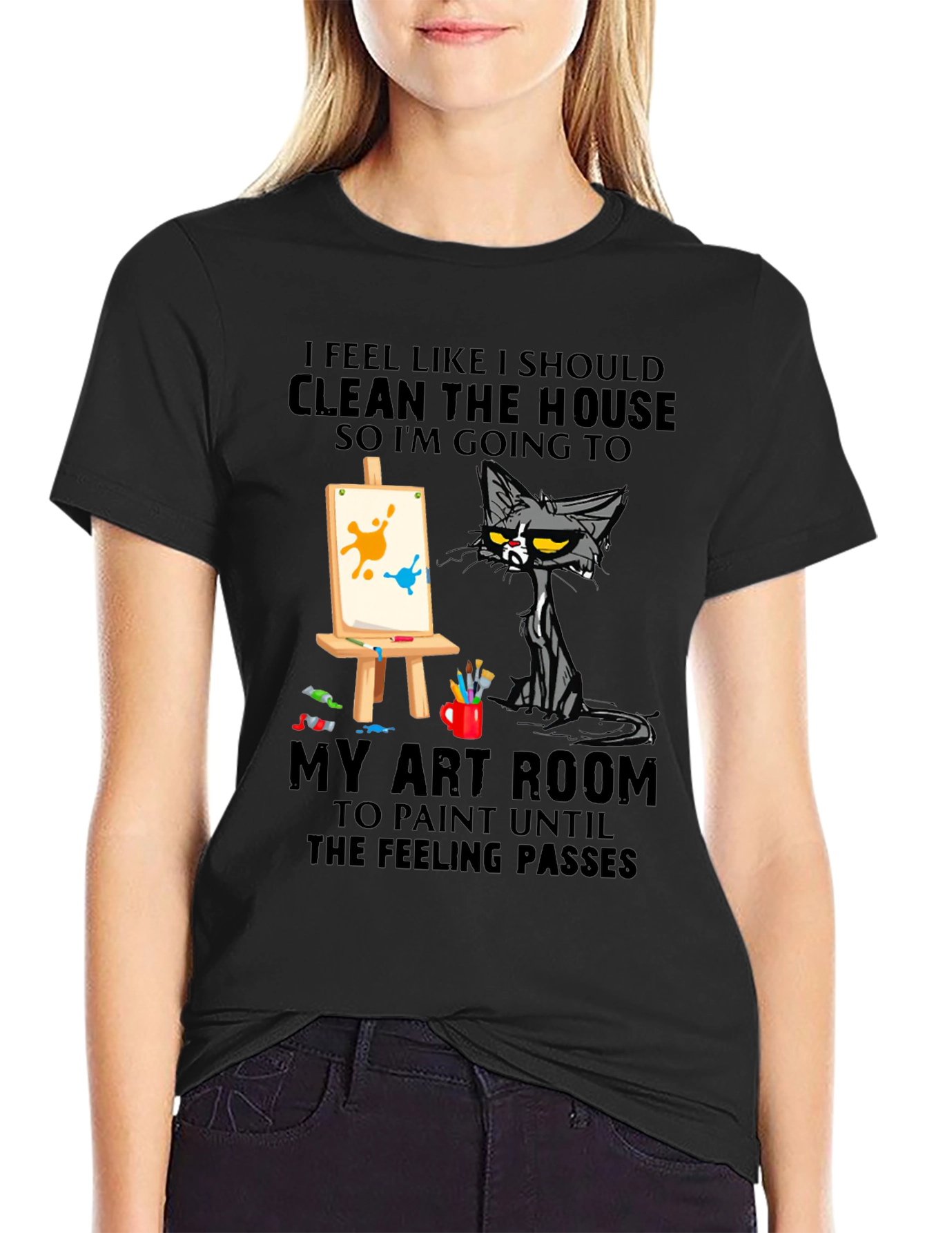 Funny Cat Art Room T-Shirt