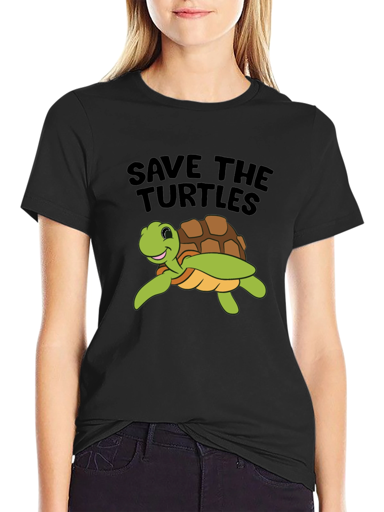 Save the Turtles Graphic Tee - Black Cotton T-Shirt